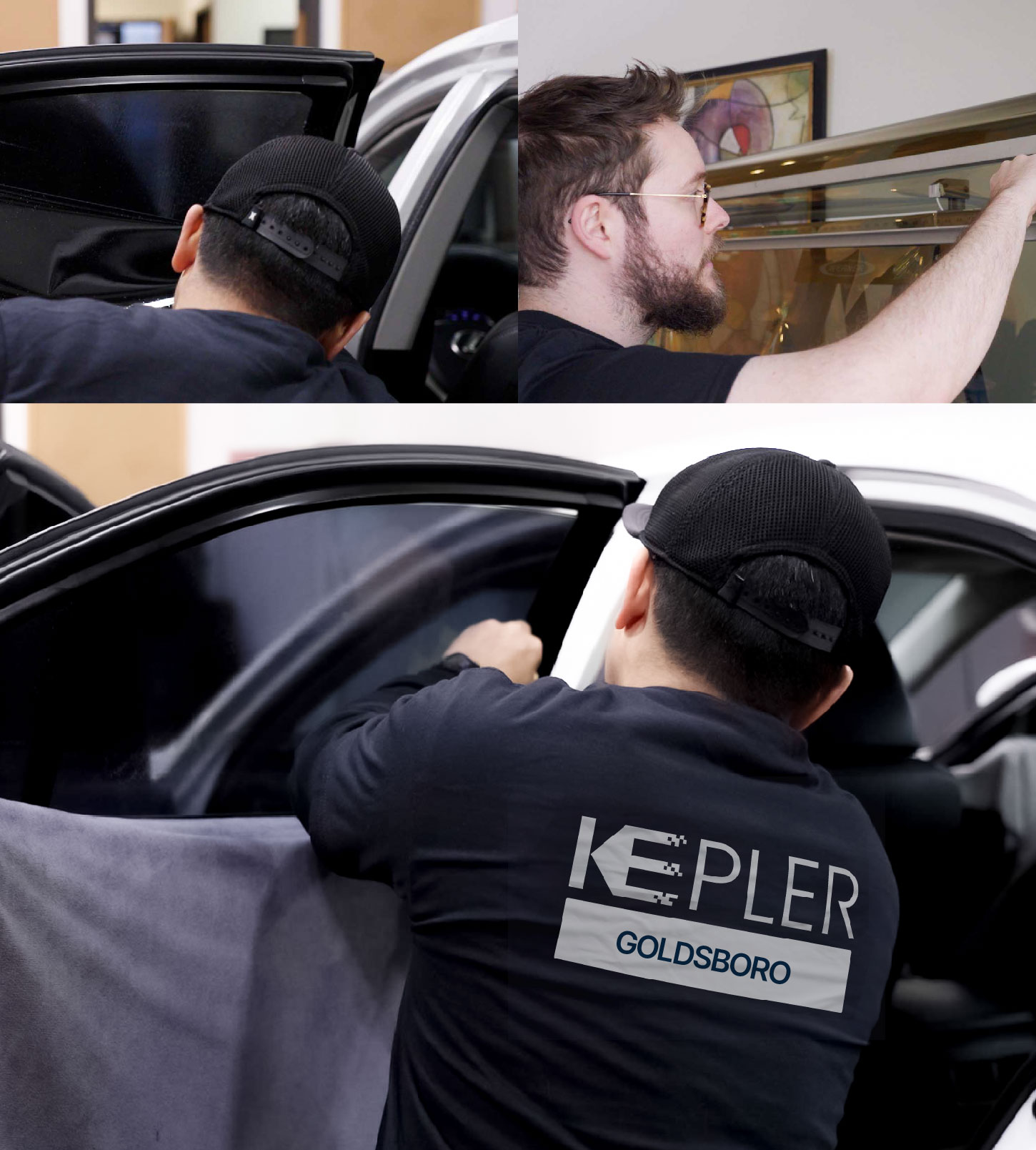 Automotive Window Tinting Expert Applying Film in Goldsboro, North Carolina