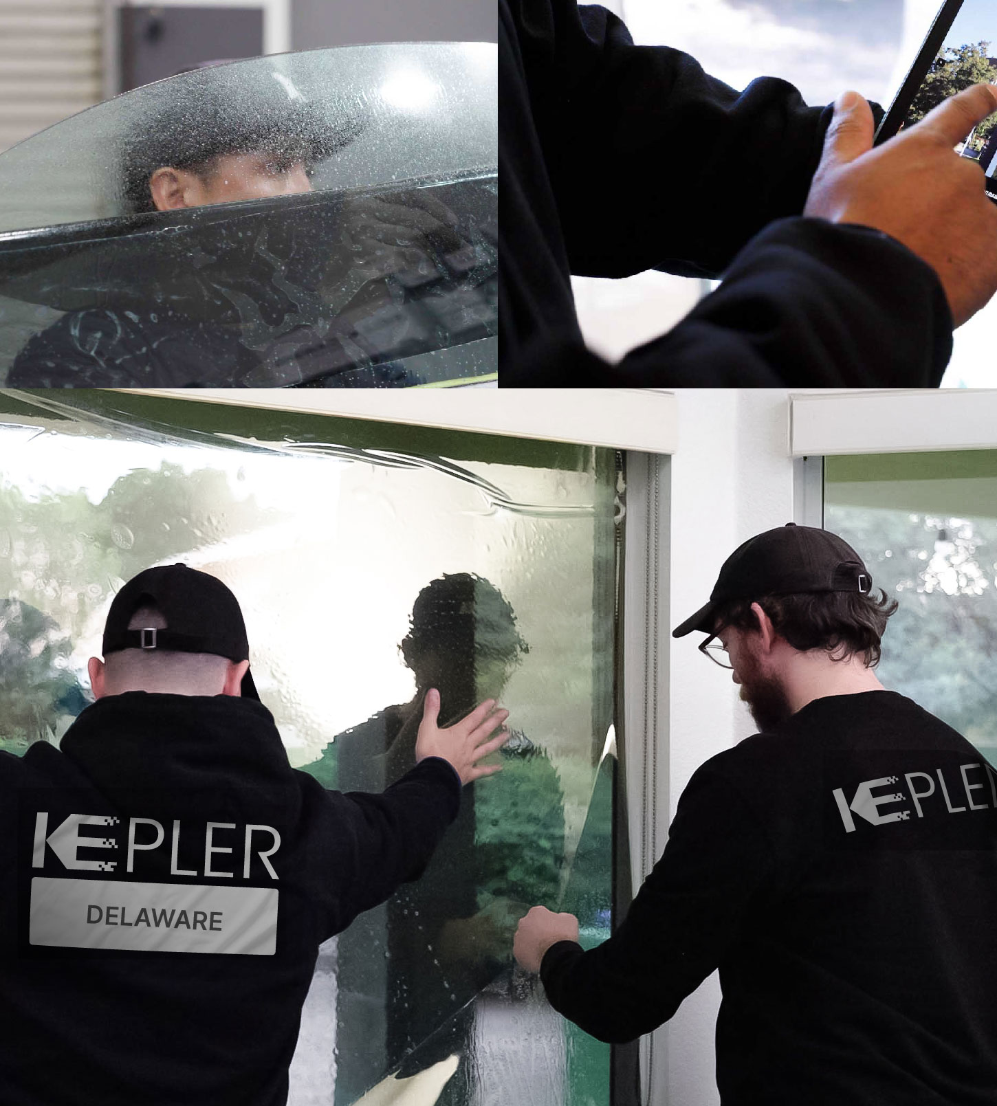 Expert Technician Installing High-tech Window Tint to Home in Delaware