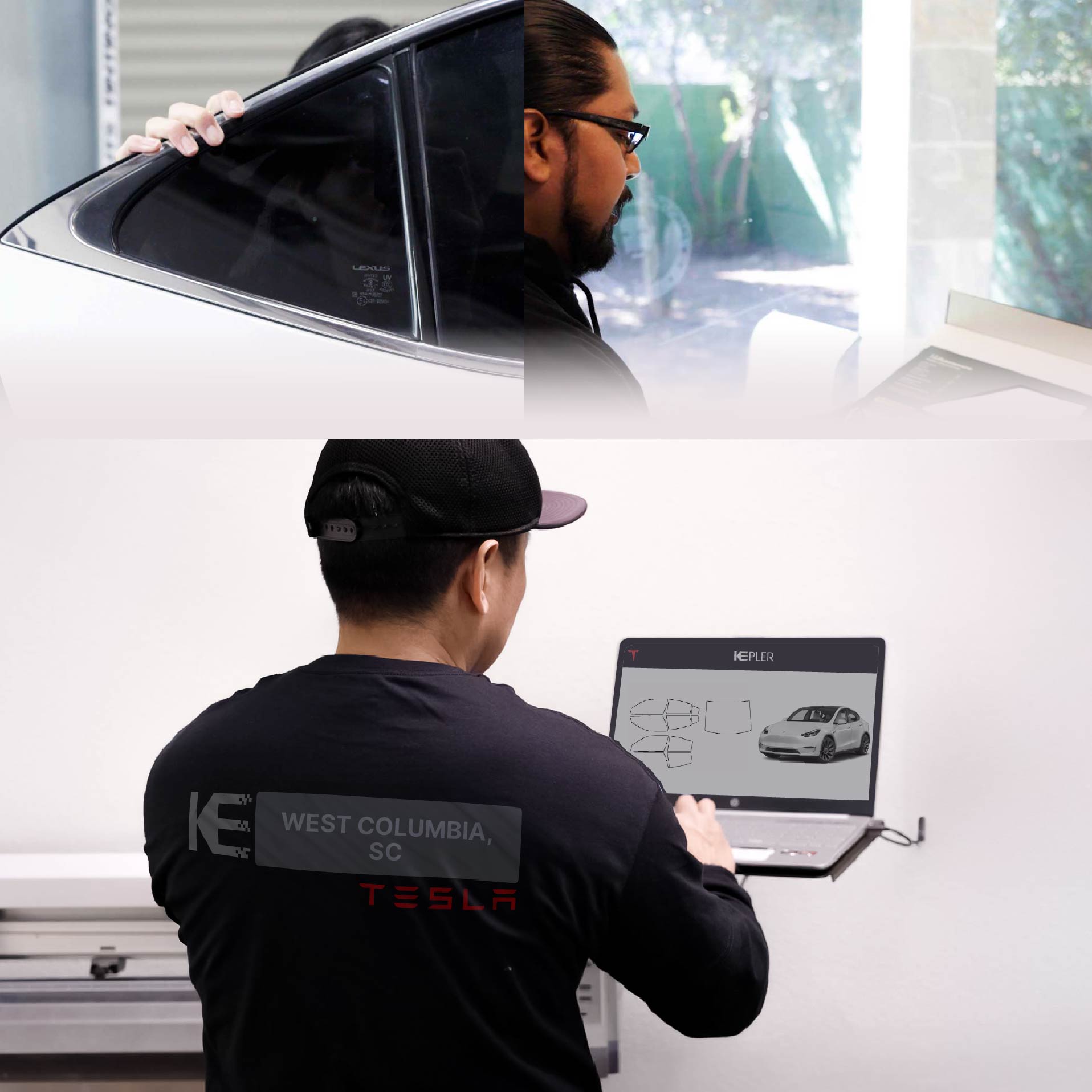 Kepler Technician Fitting High-tech Window Tint to Tesla in West Columbia