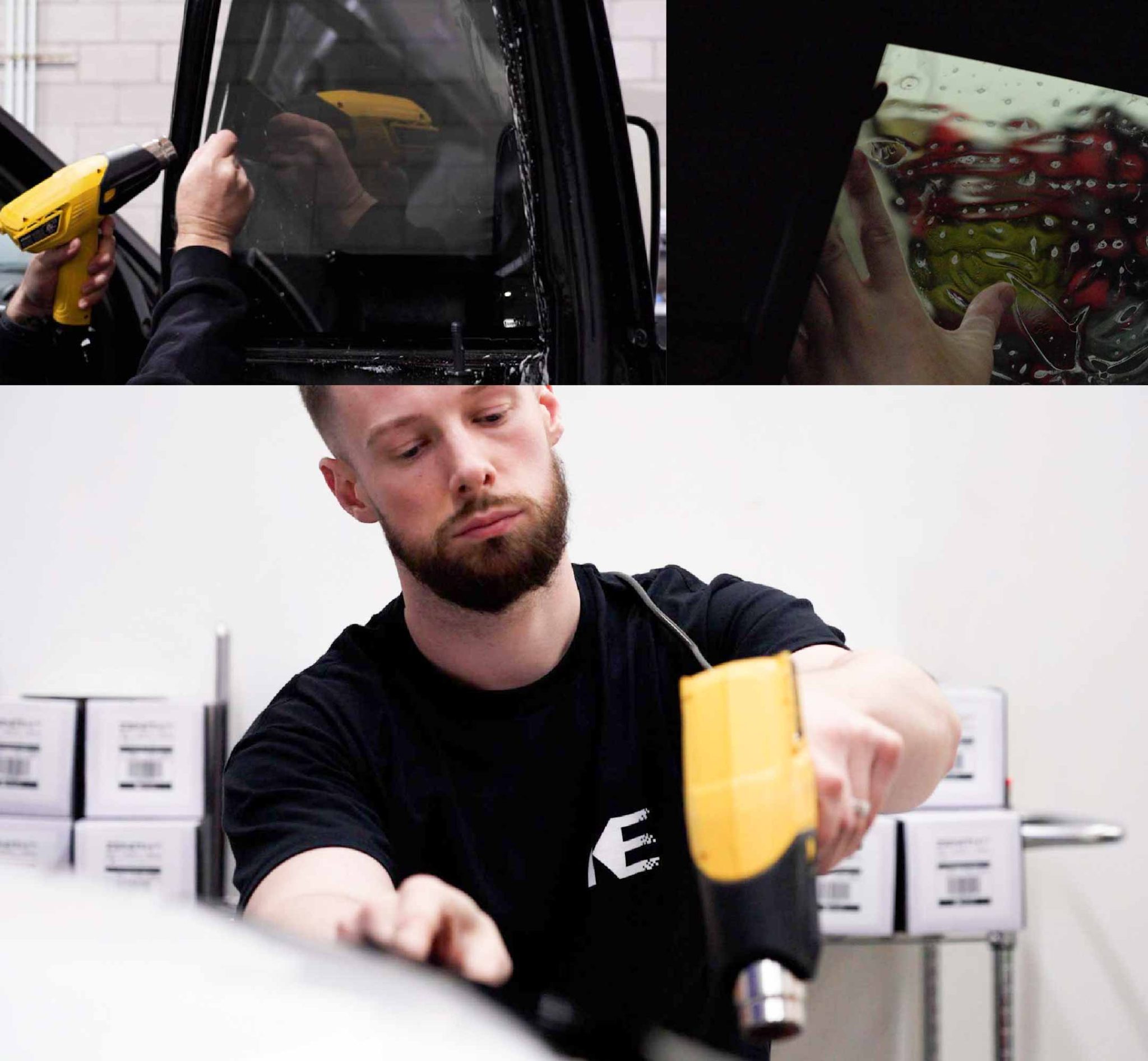 Expert Technician Applying High-tech Window Tint to Tesla in Michigan
