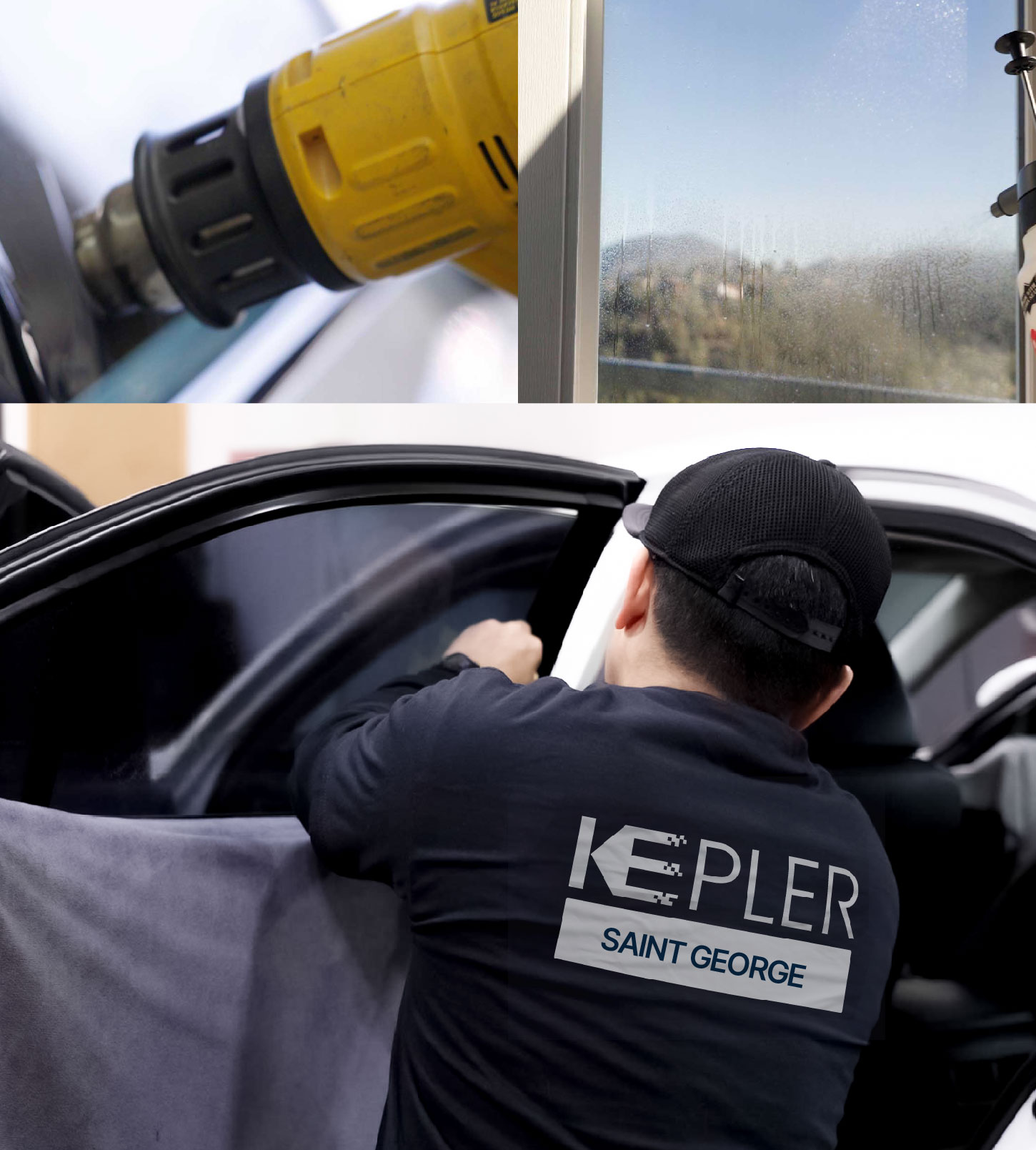 Automotive Window Tinting Expert Applying Film in Saint George, Utah