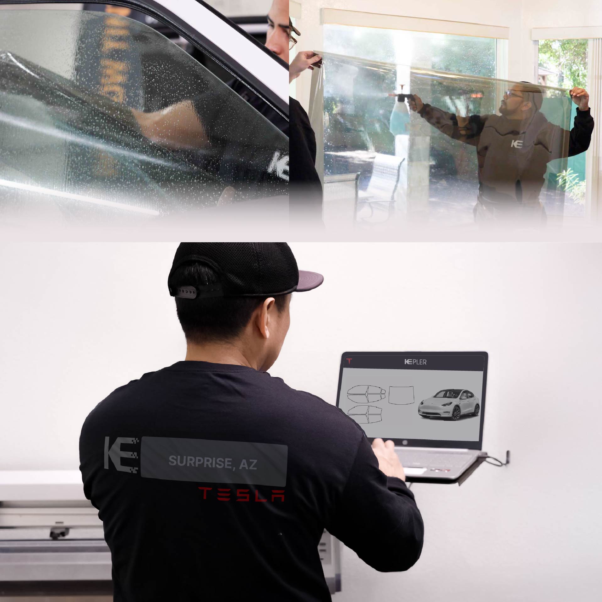 Expert Technician Installing Advanced Window Tint to Tesla in Surprise