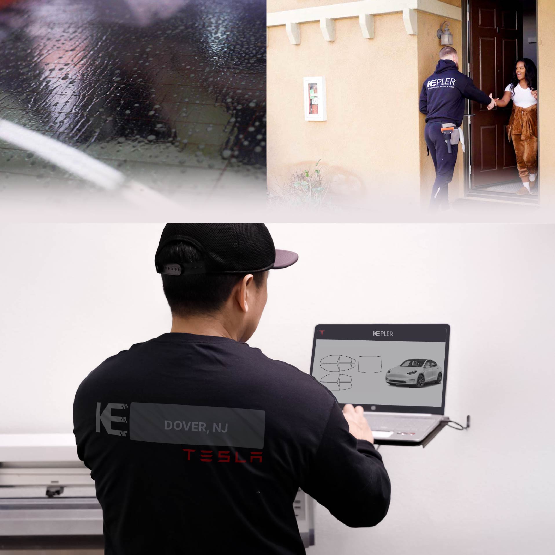 Kepler Technician Fitting High-tech Window Tint to Tesla in Dover