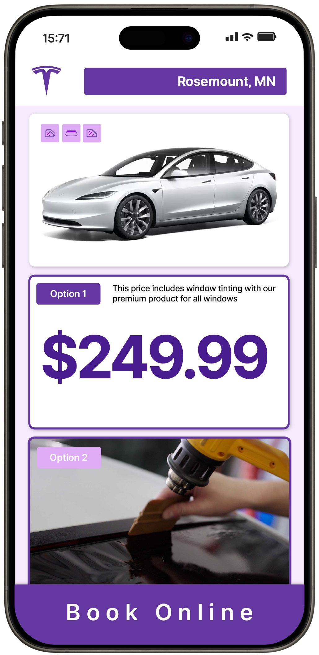 View Competitive Tesla Window Tinting Costs in Rosemount, Minnesota