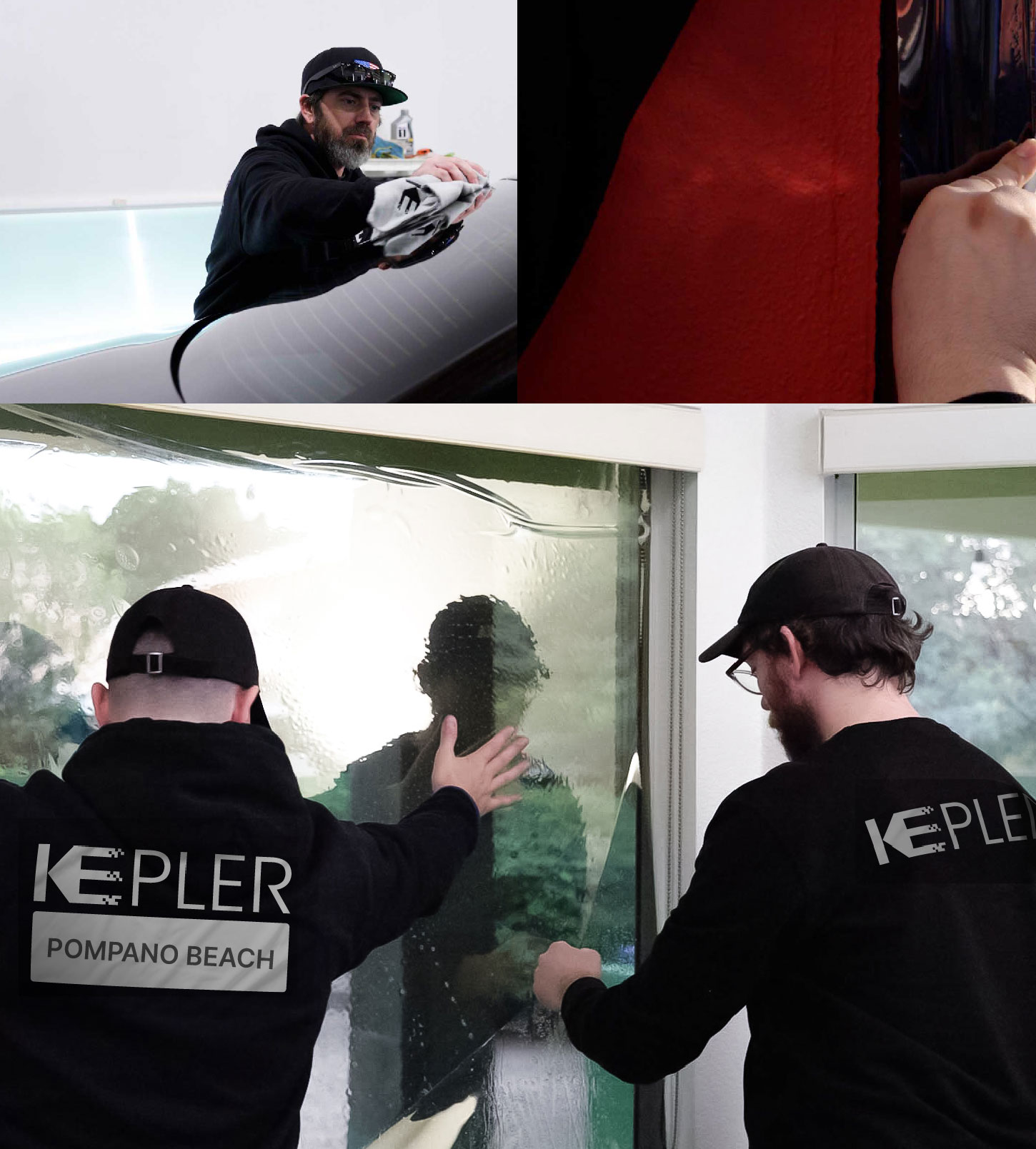 Expert Technician Applying Advanced Window Tint to Home in Pompano Beach