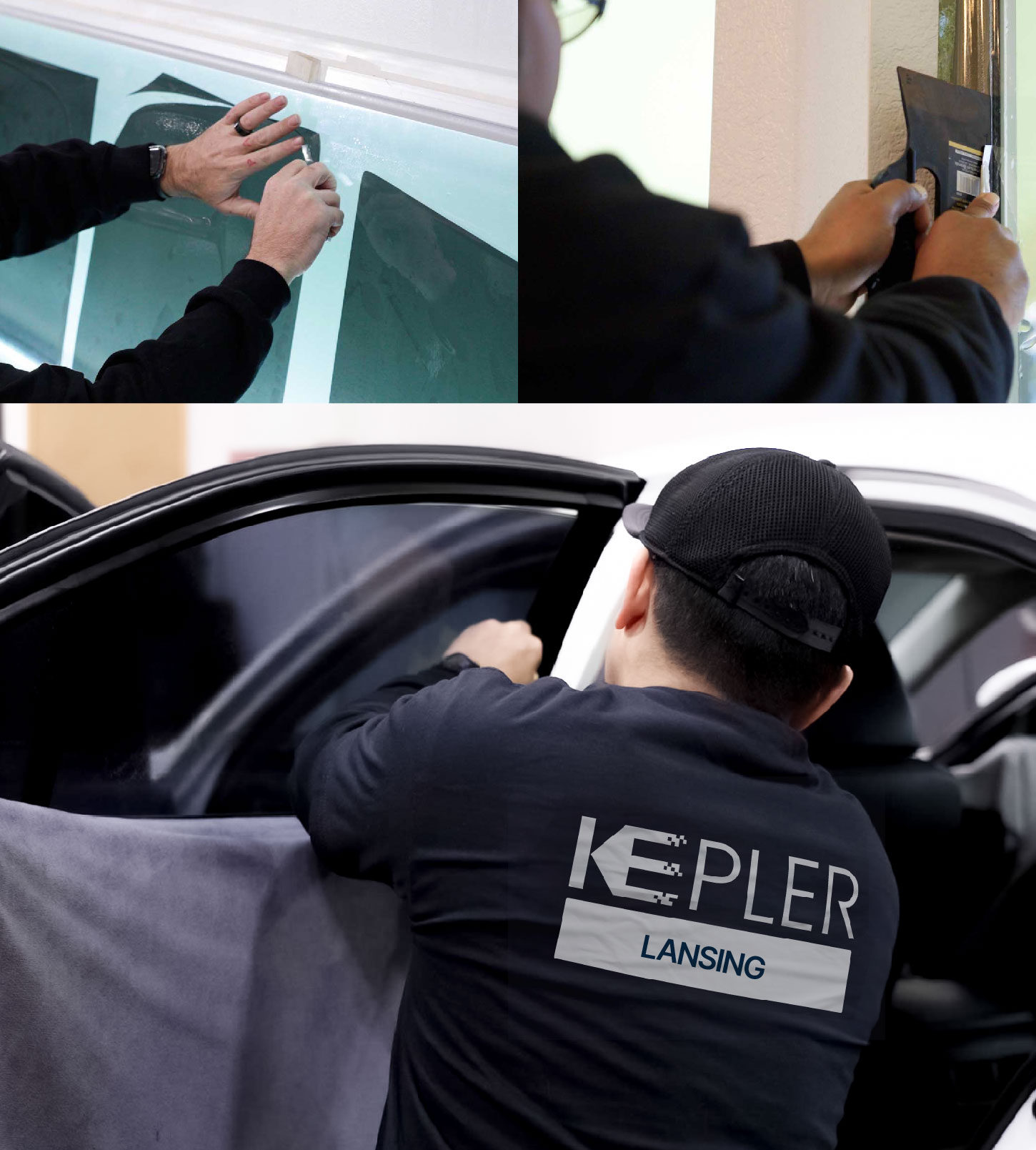 Automotive Window Tinting Expert Applying Film in Lansing, Michigan