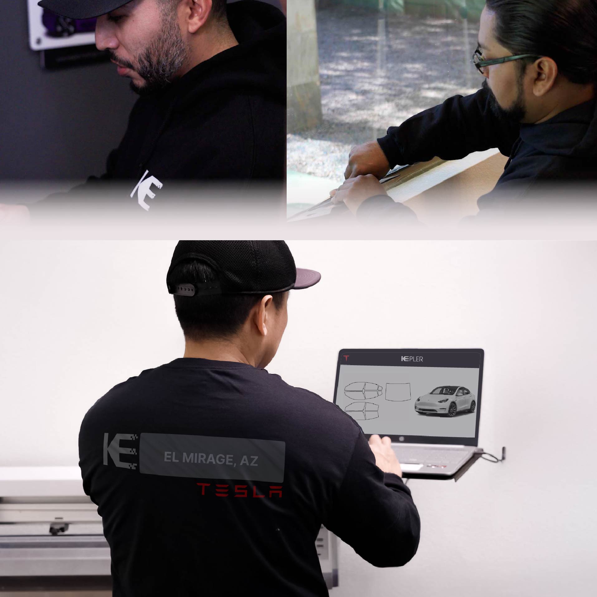 Expert Technician Fitting High-tech Window Tint to Tesla in El Mirage
