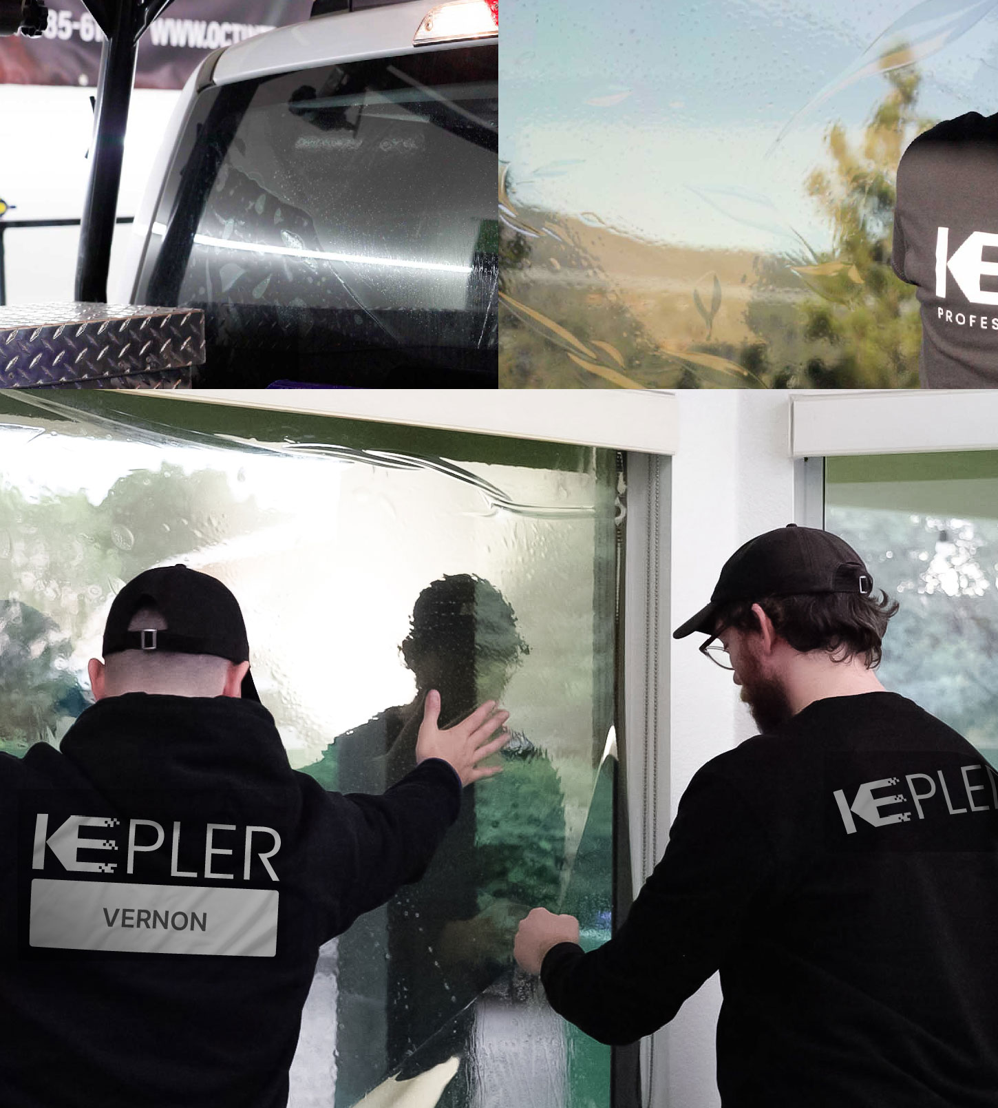Expert Technician Installing Ceramic Window Tint to Home in Vernon