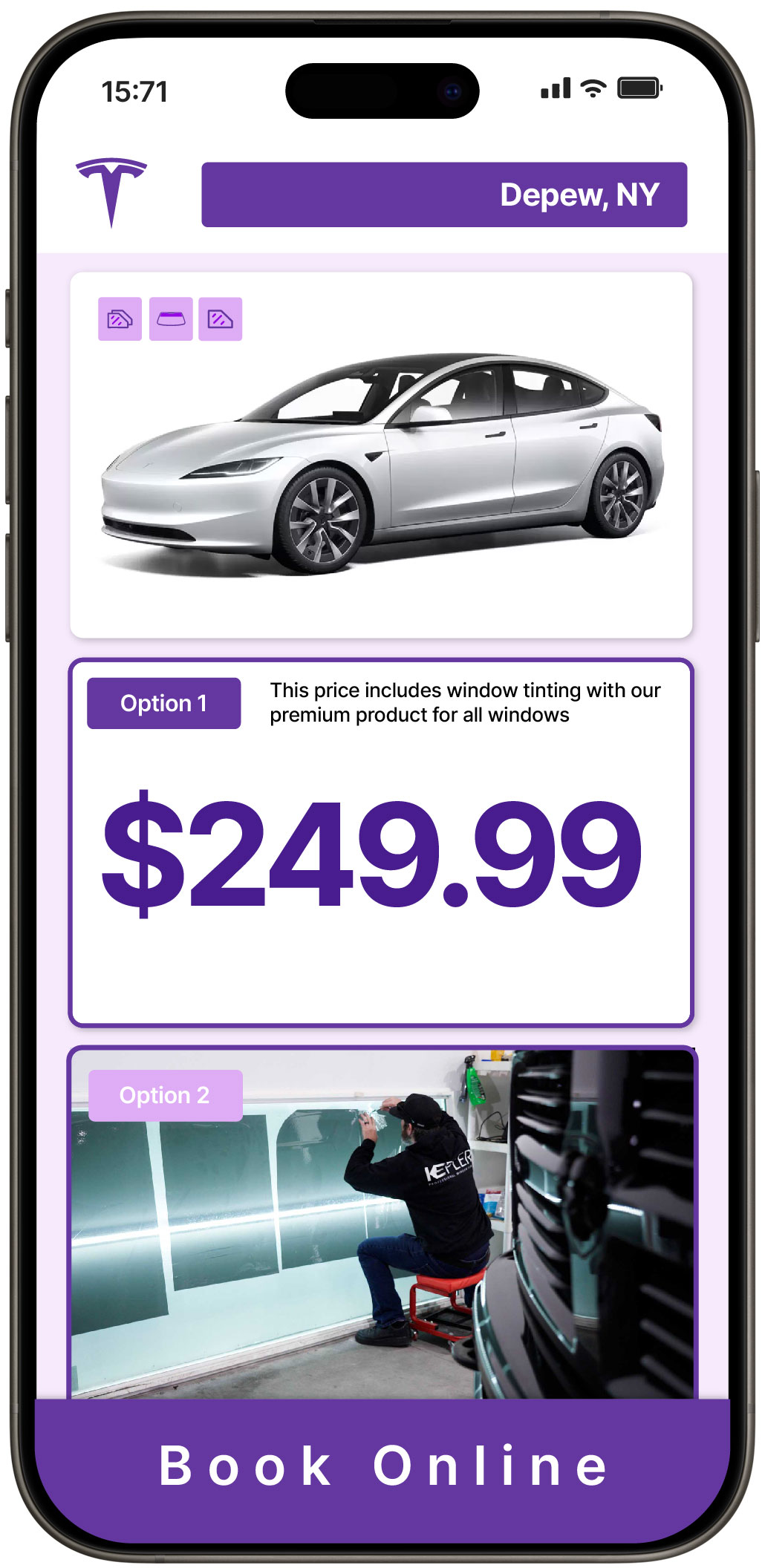 View Competitive Tesla Window Tinting Rates in Depew, New York
