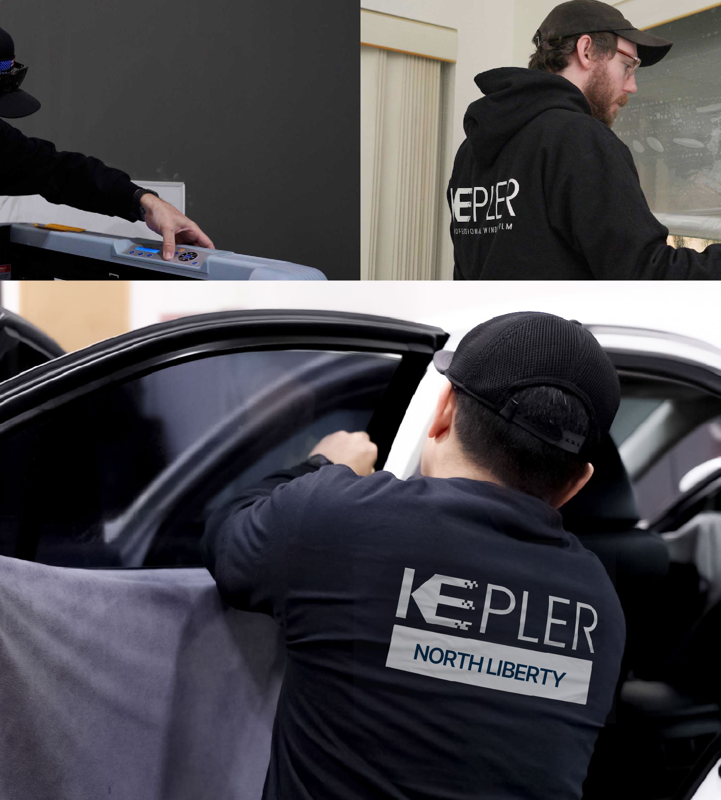 Automotive Window Tinting Expert Applying Film in North Liberty, Iowa