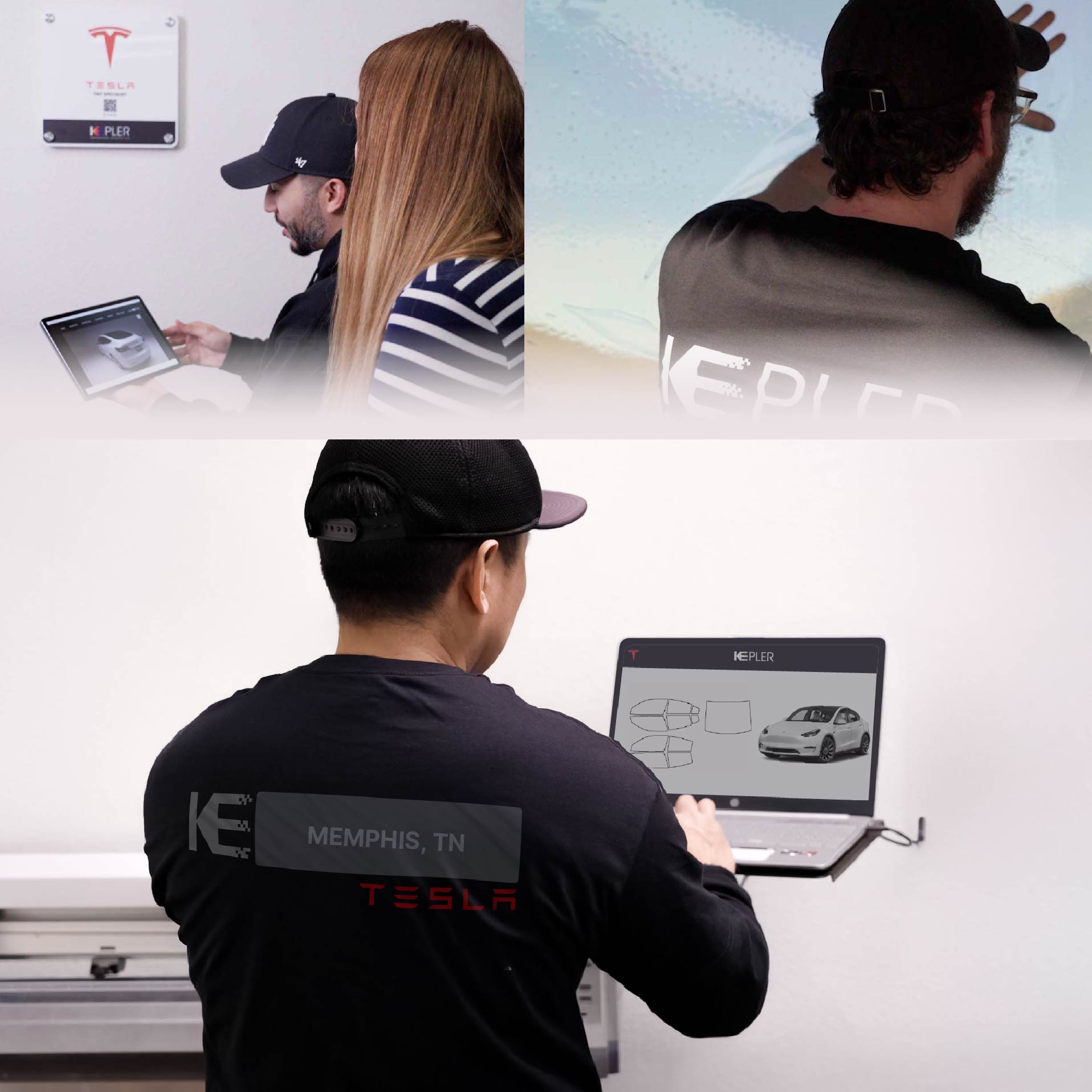 Expert Technician Installing Ceramic Window Tint to Tesla in Memphis