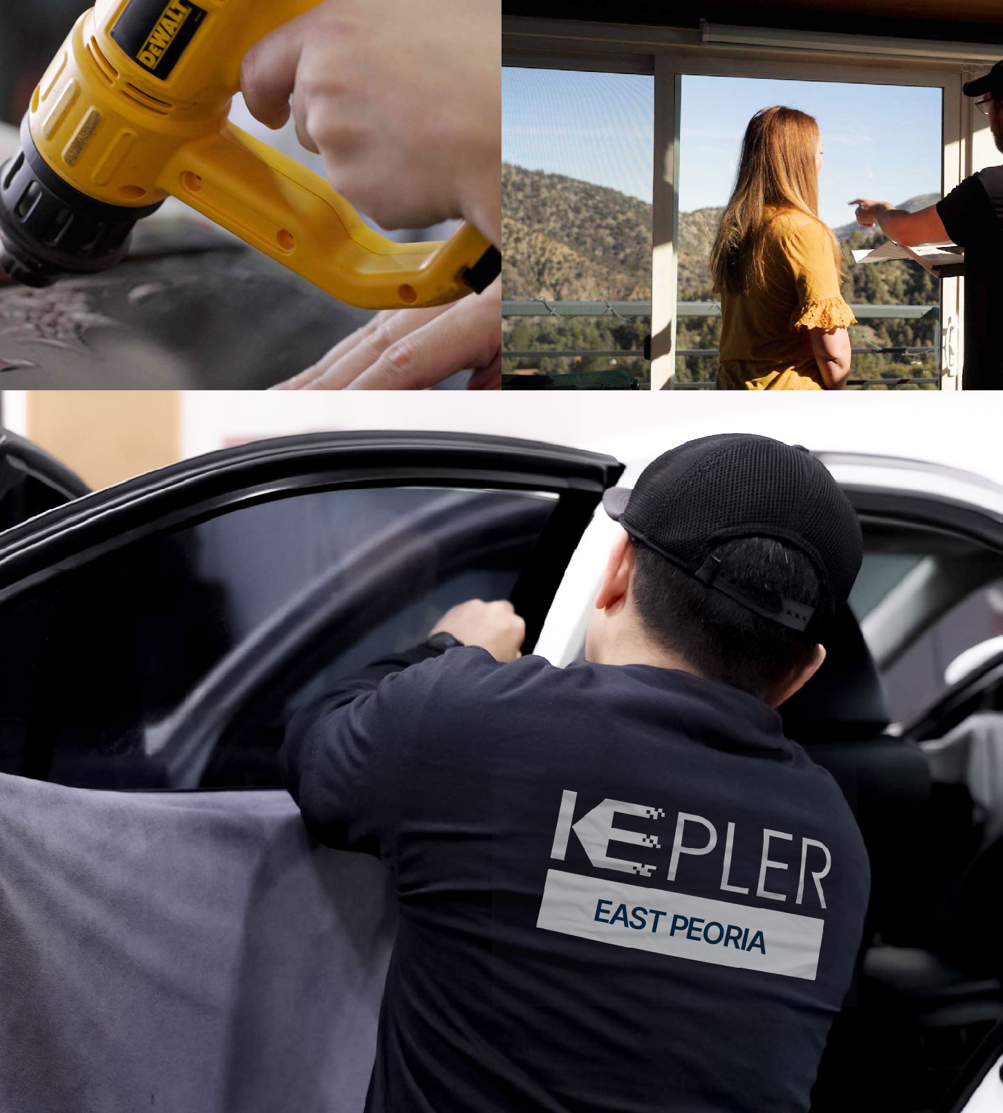 Automotive Window Tinting Expert Applying Film in East Peoria, Illinois