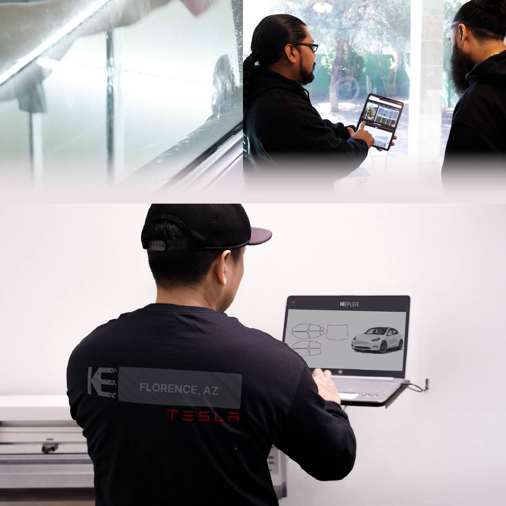 Kepler Technician Installing High-tech Window Tint to Tesla in Florence