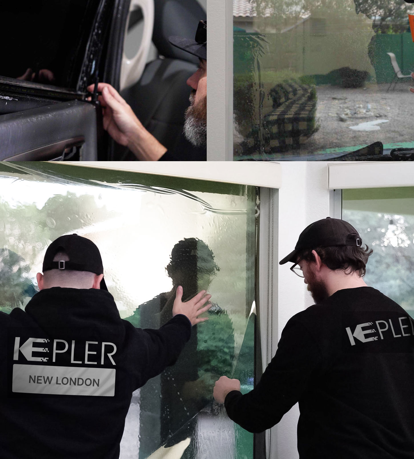 Expert Technician Applying Advanced Window Tint to Home in New London