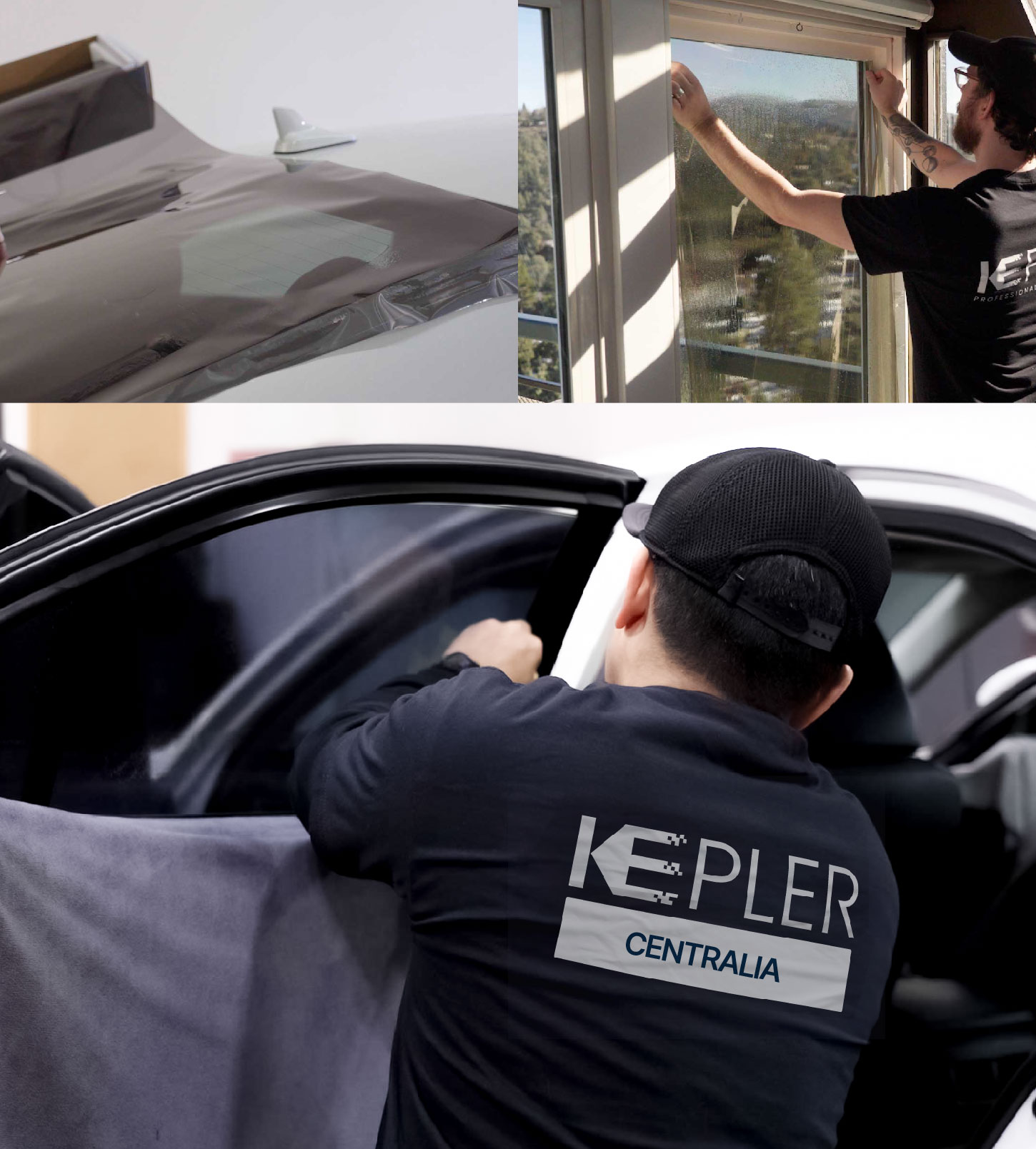 Automotive Window Tinting Expert Applying Film in Centralia, Washington