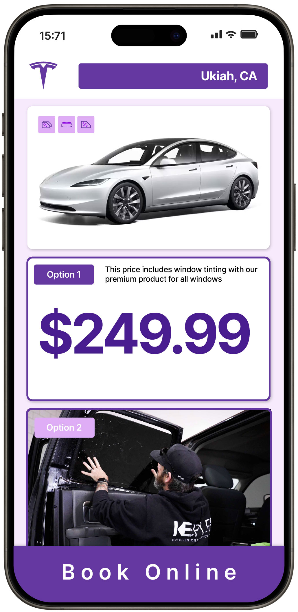 View Affordable Tesla Window Tinting Prices in Ukiah, California