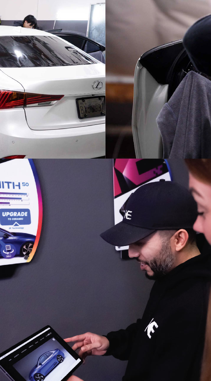 Kepler Dealer Showing Car Window Film Options to Customer in University Place, Washington
