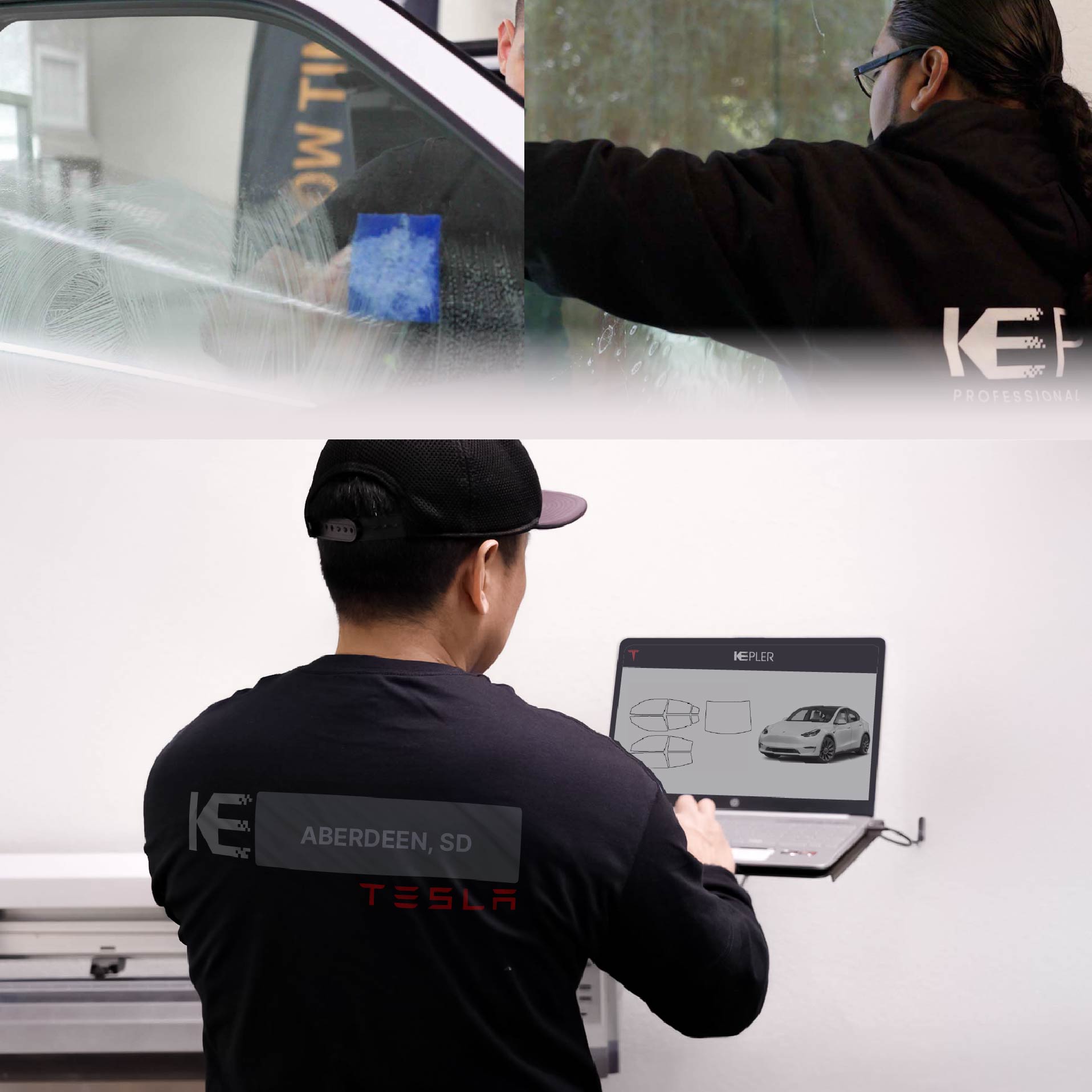 Kepler Technician Fitting High-tech Window Tint to Tesla in Aberdeen