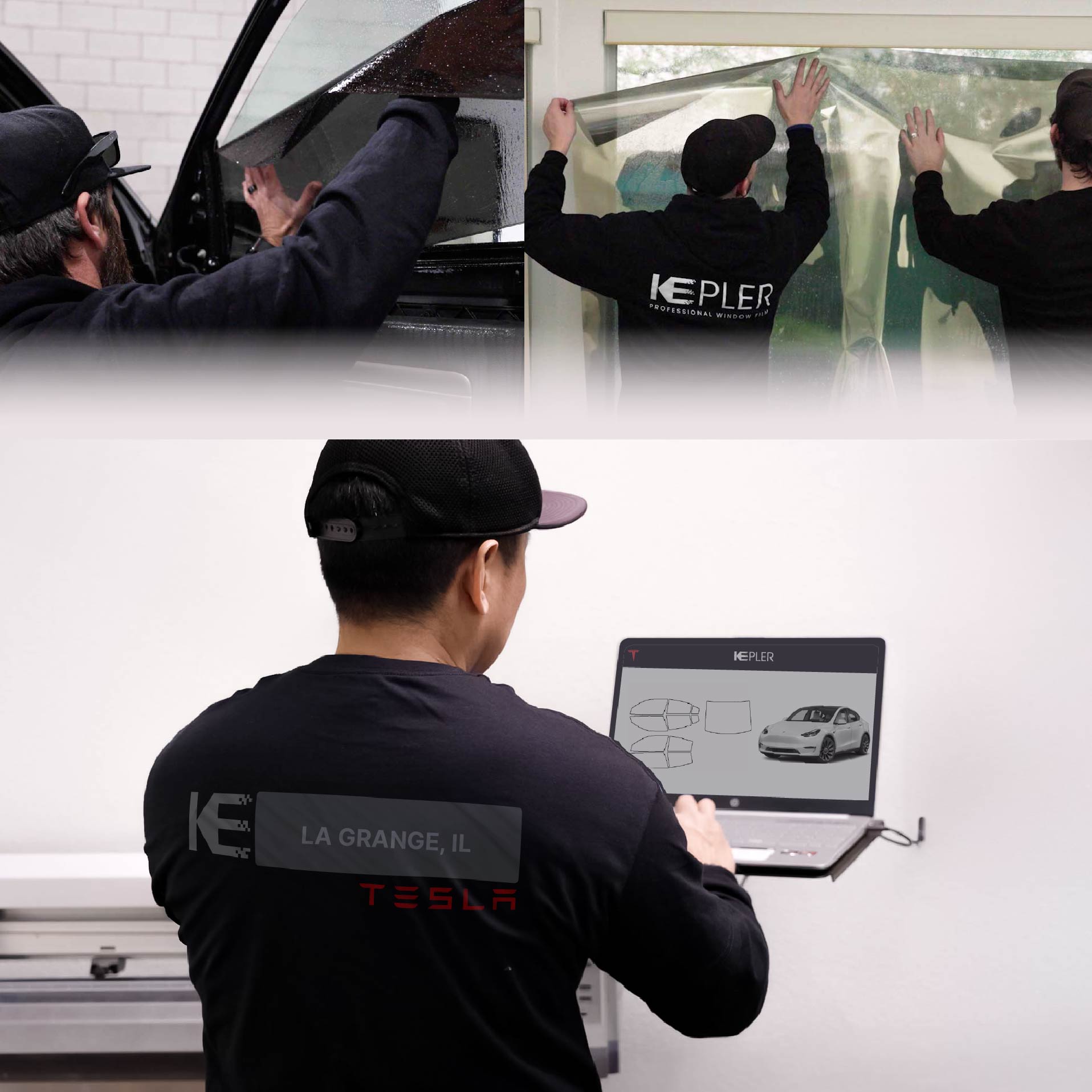 Kepler Technician Fitting High-tech Window Tint to Tesla in La Grange