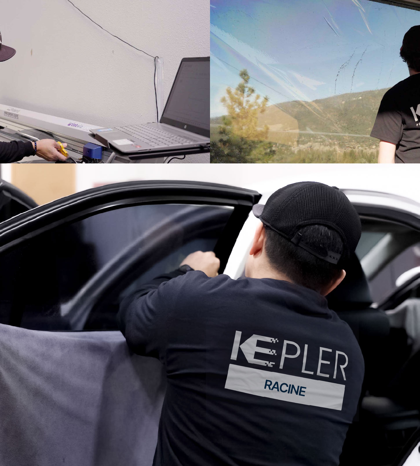 Automotive Window Tinting Expert Applying Film in Racine, Wisconsin