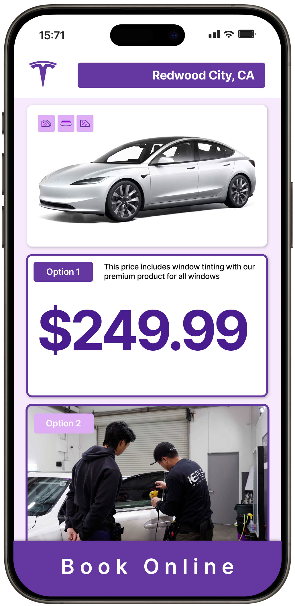 View Affordable Tesla Window Tinting Costs in Redwood City, California