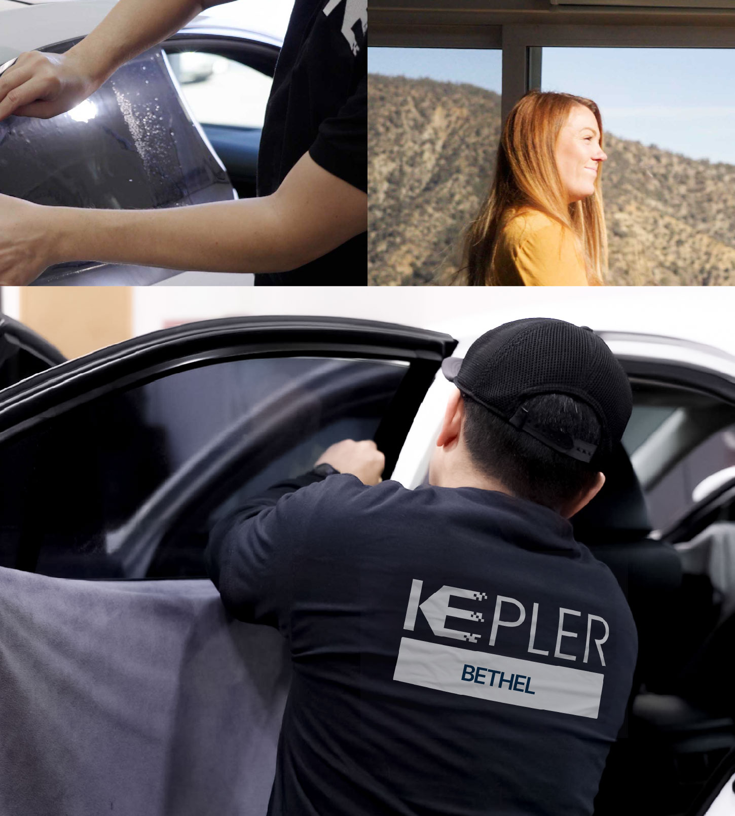 Automotive Window Tinting Expert Applying Film in Bethel, Connecticut