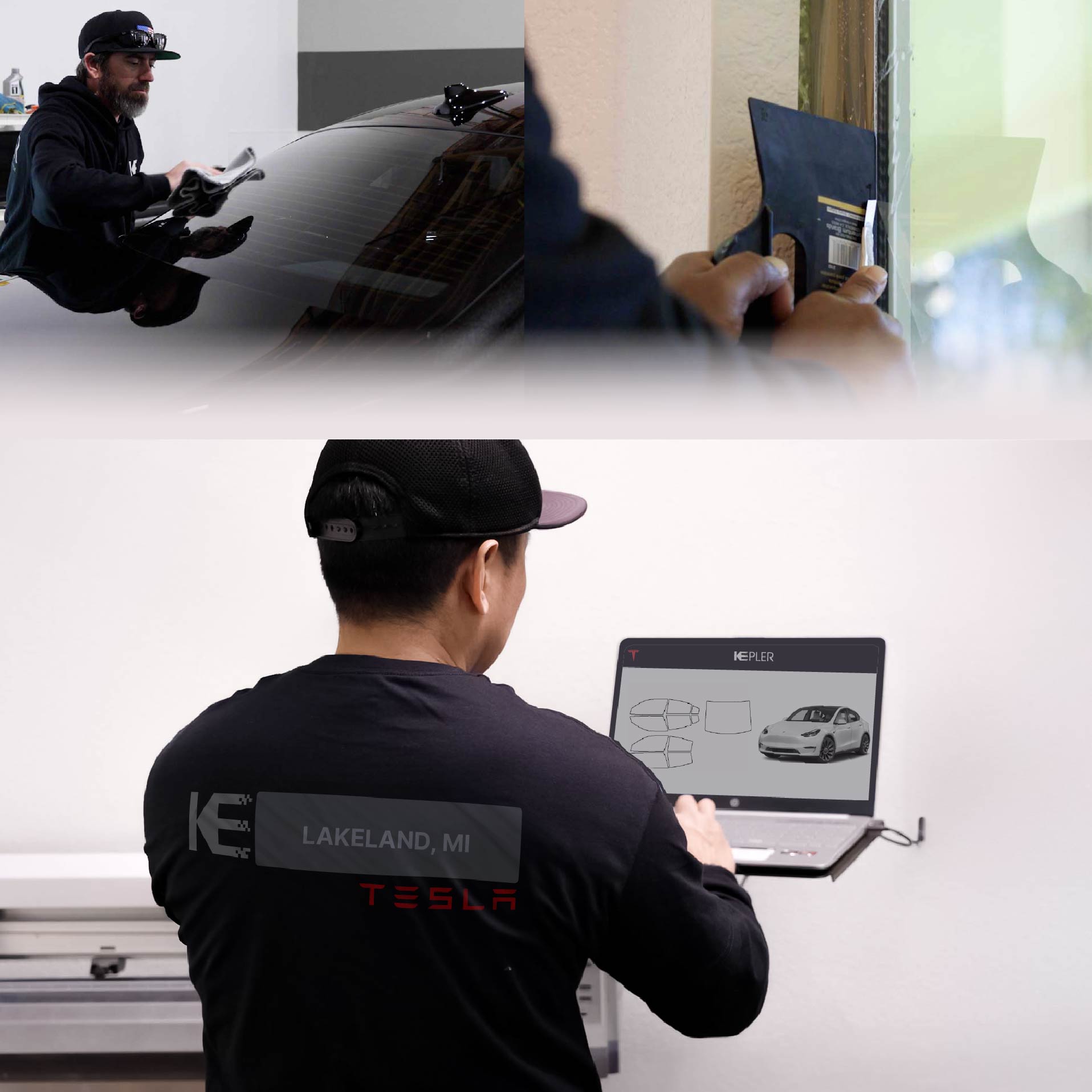 Kepler Technician Installing Advanced Window Tint to Tesla in Lakeland