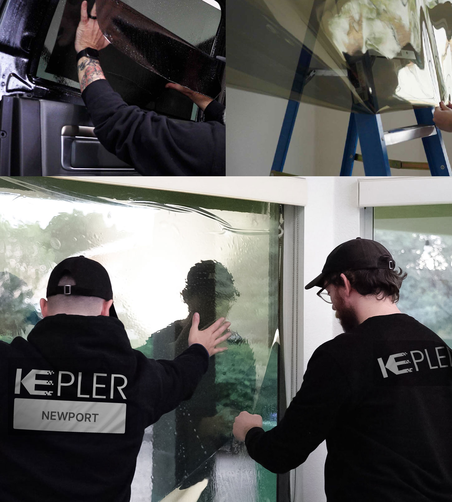 Kepler Technician Installing Ceramic Window Tint to Home in Newport