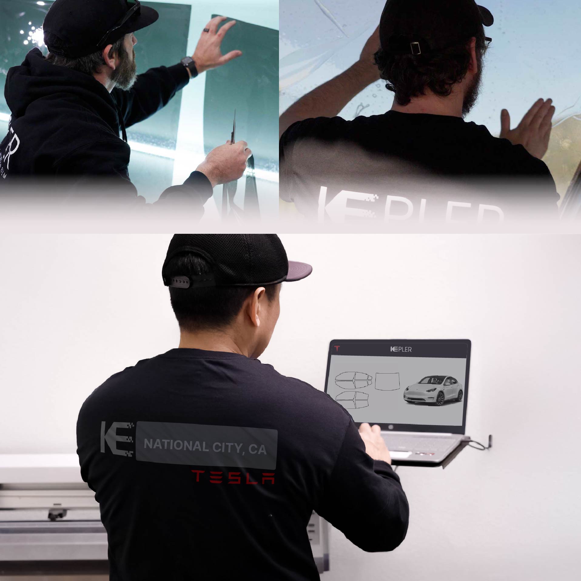 Expert Technician Installing High-tech Window Tint to Tesla in National City