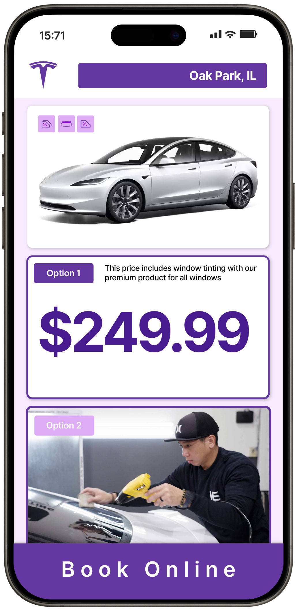 View Competitive Tesla Window Tinting Costs in Oak Park, Illinois