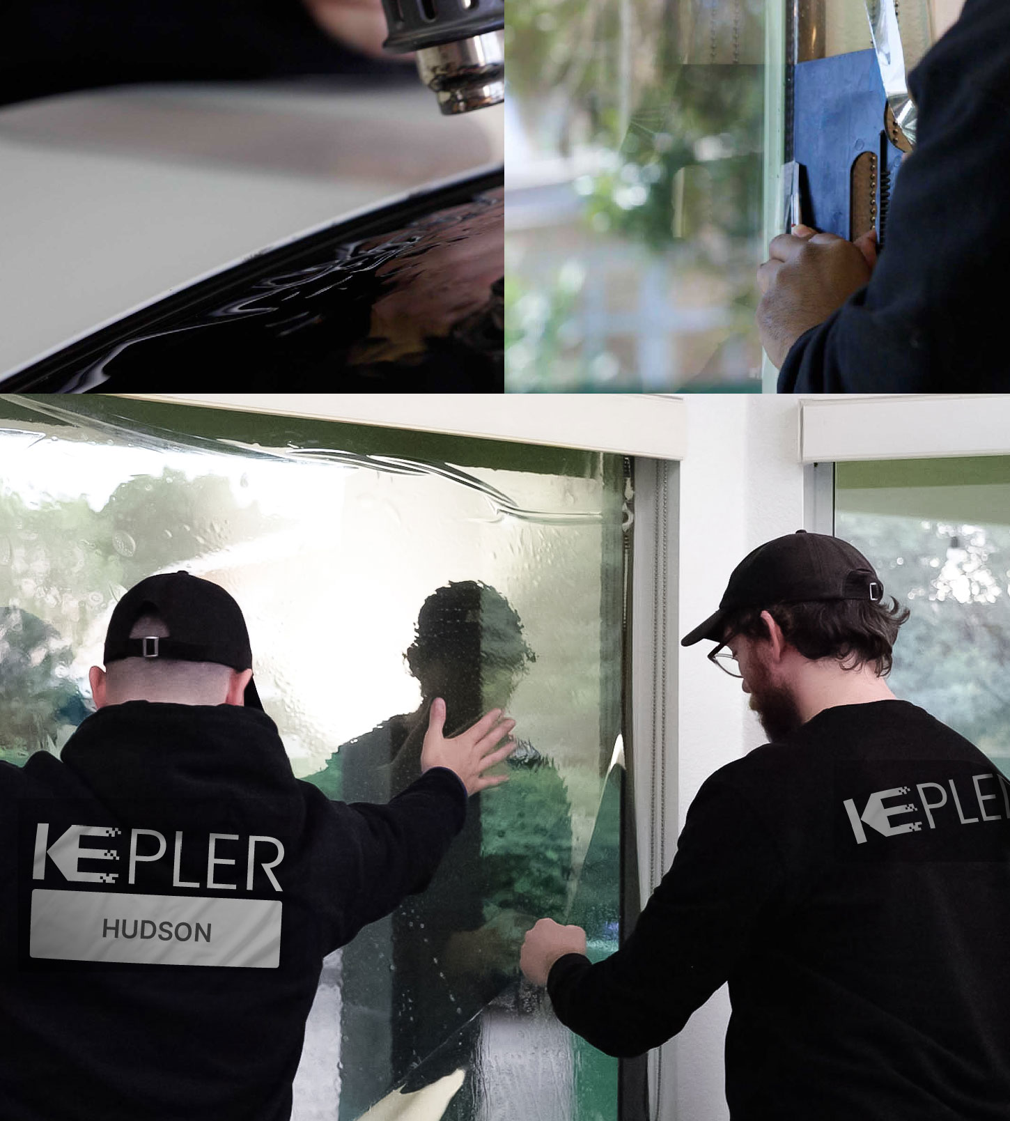Expert Technician Applying Ceramic Window Tint to Home in Hudson