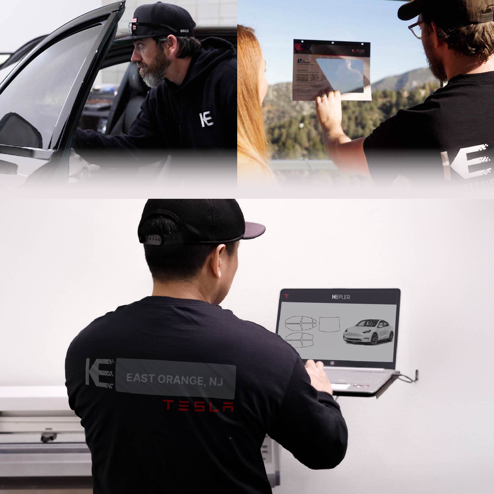 Kepler Technician Applying Advanced Window Tint to Tesla in East Orange