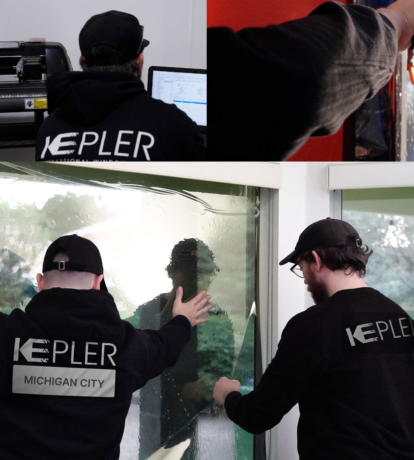 Expert Technician Fitting Ceramic Window Tint to Home in Michigan City