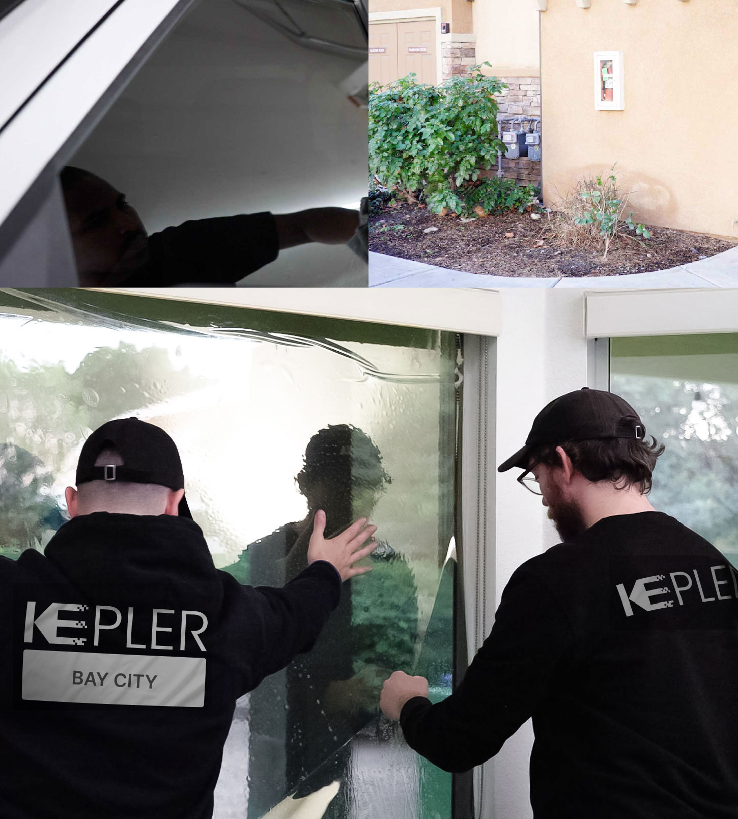 Expert Technician Fitting Ceramic Window Tint to Home in Bay City