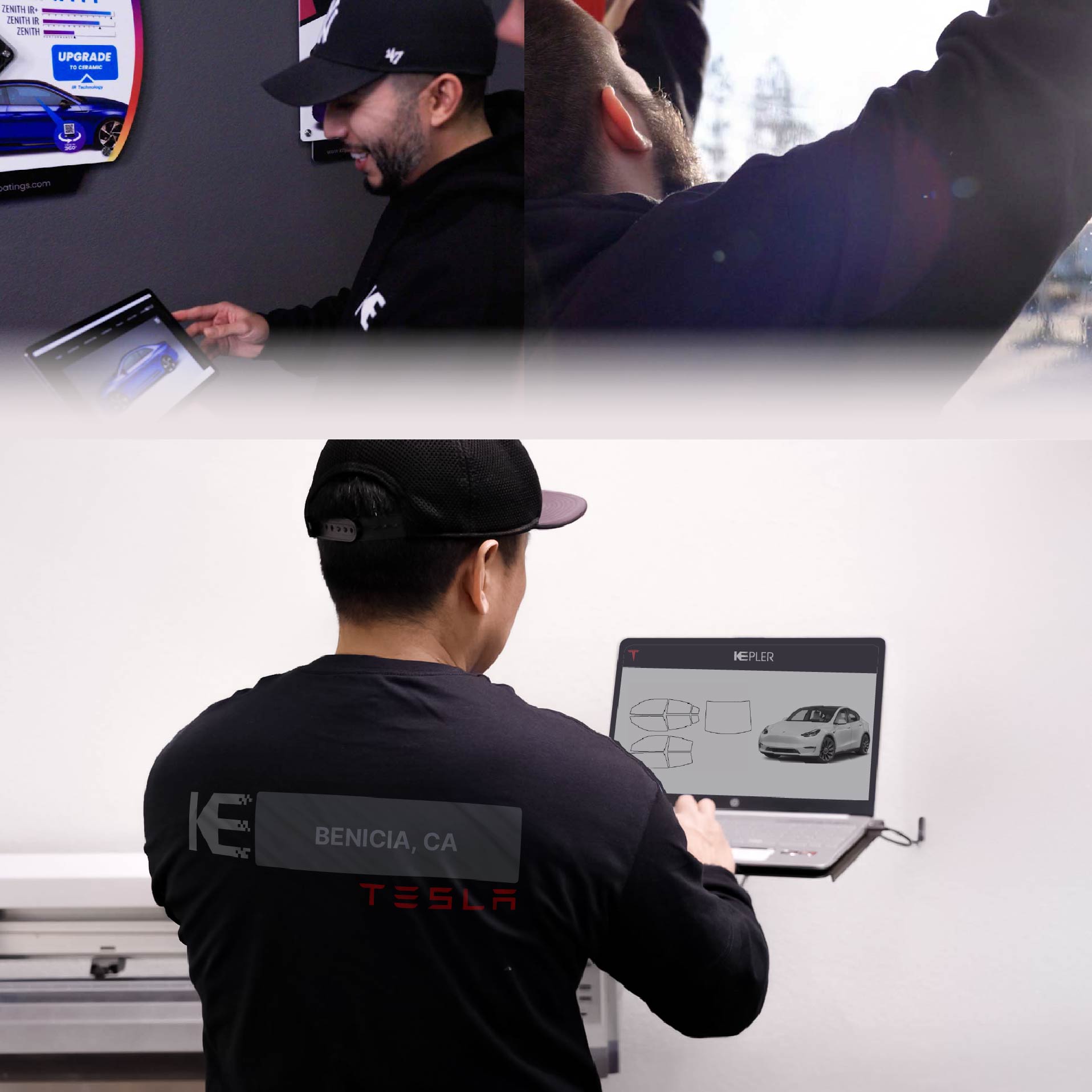 Expert Technician Applying Advanced Window Tint to Tesla in Benicia