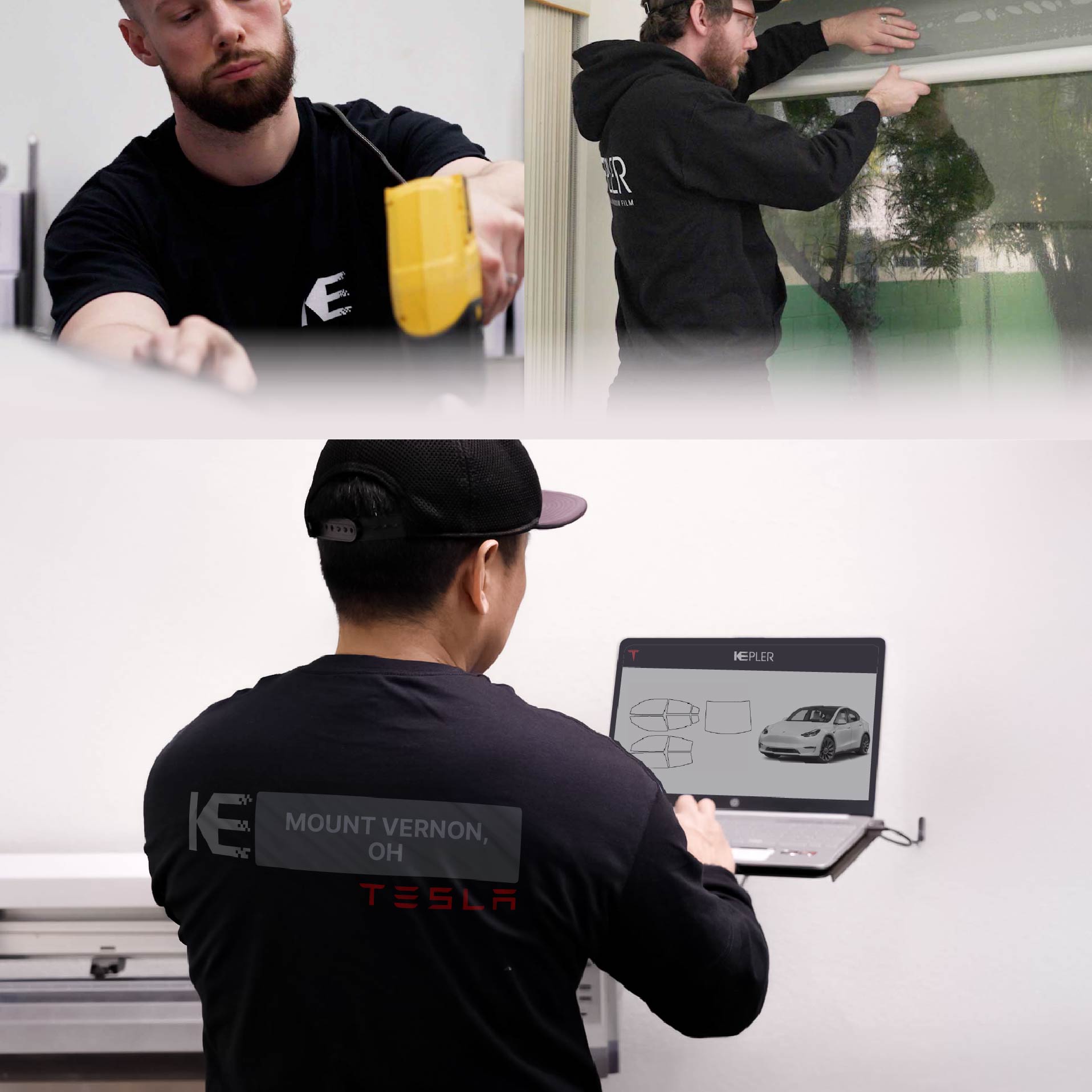 Kepler Technician Installing Ceramic Window Tint to Tesla in Mount Vernon