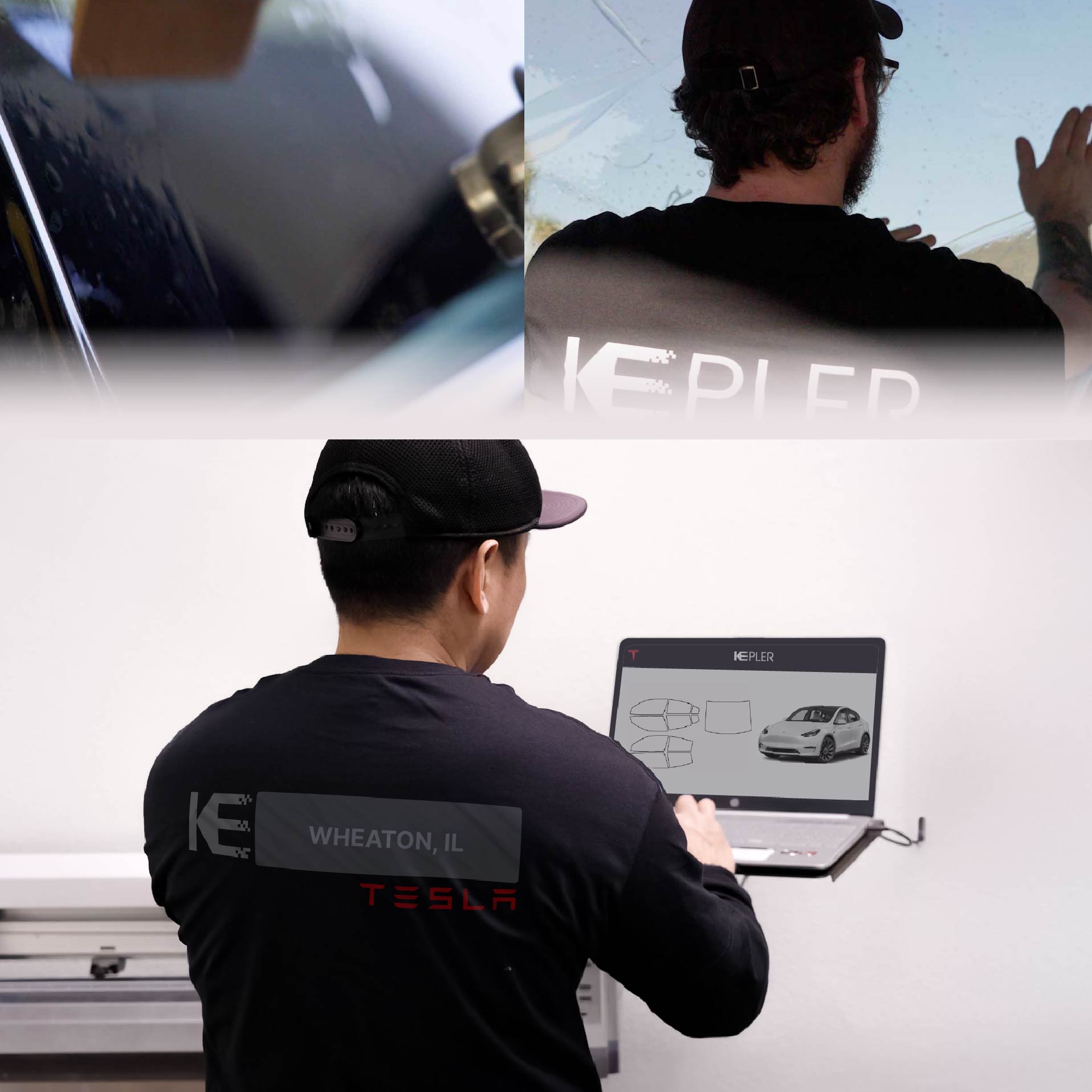 Kepler Technician Applying Advanced Window Tint to Tesla in Wheaton