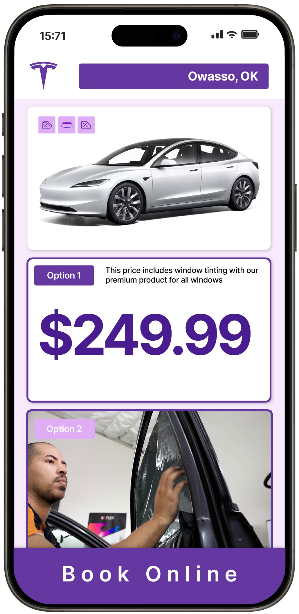 View Affordable Tesla Window Tinting Rates in Owasso, Oklahoma