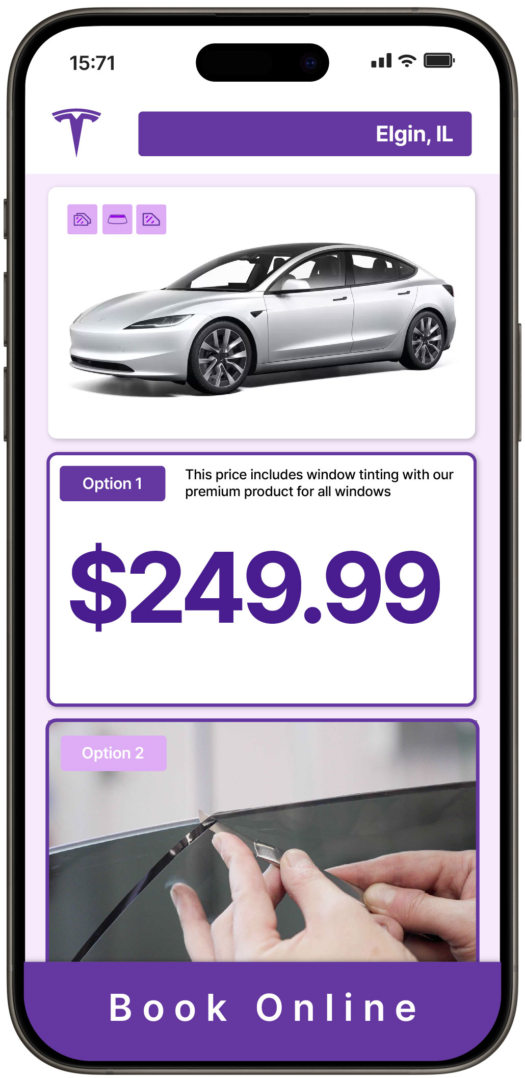 View Competitive Tesla Window Tinting Prices in Elgin, Illinois