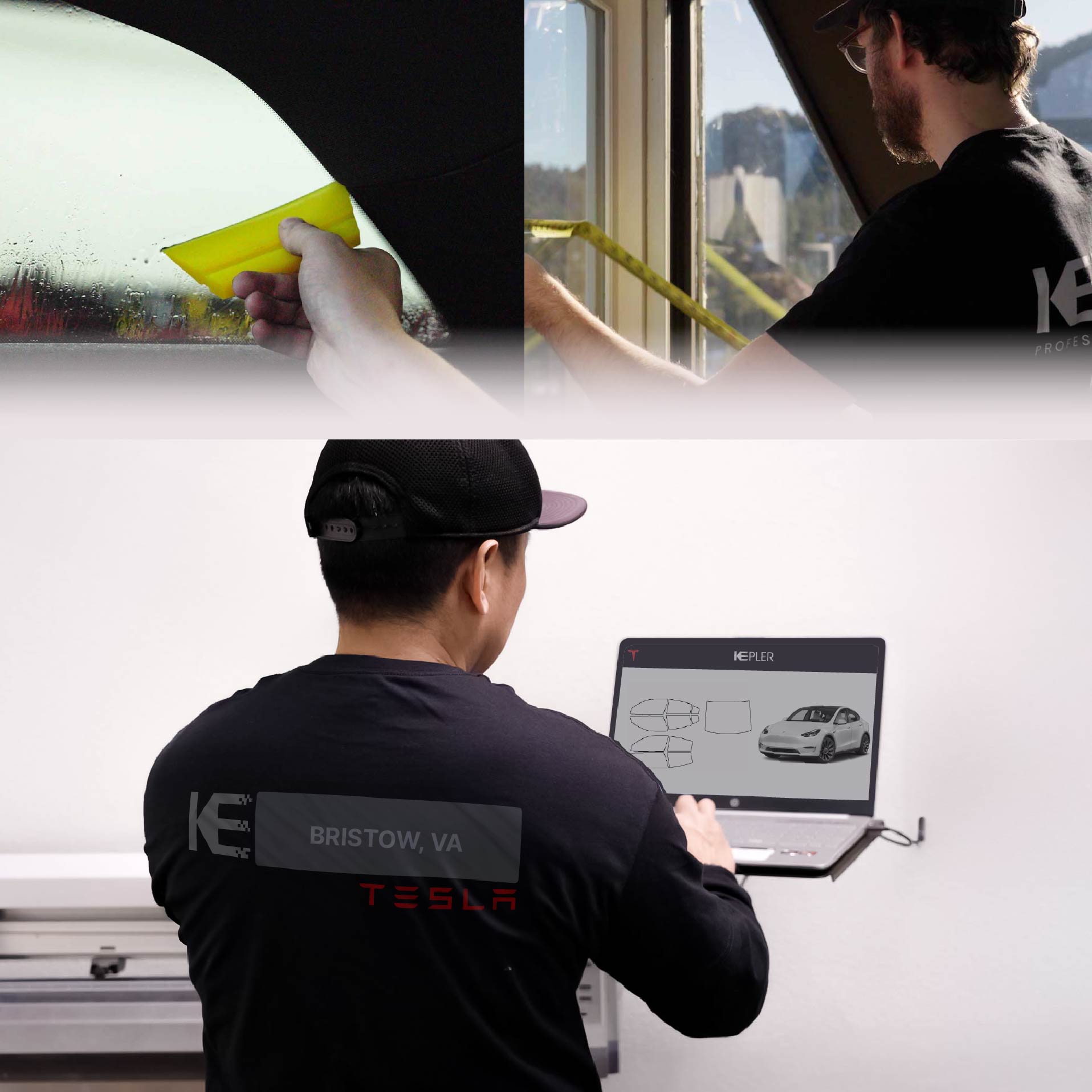 Expert Technician Applying Advanced Window Tint to Tesla in Bristow