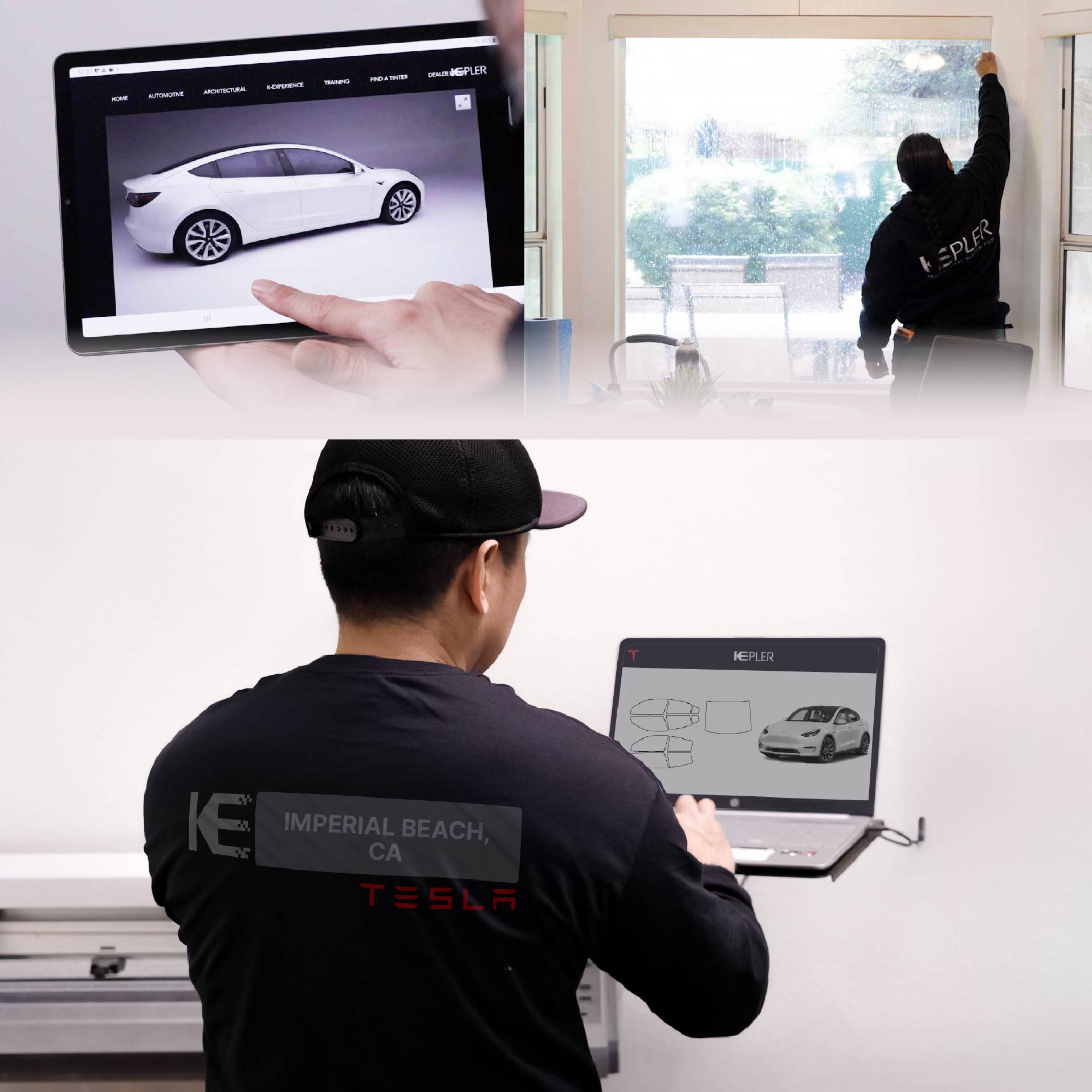 Kepler Technician Installing Advanced Window Tint to Tesla in Imperial Beach