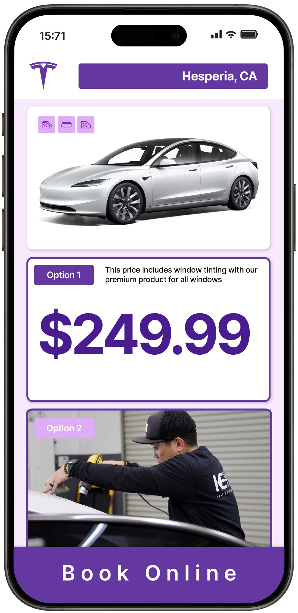 View Competitive Tesla Window Tinting Rates in Hesperia, California