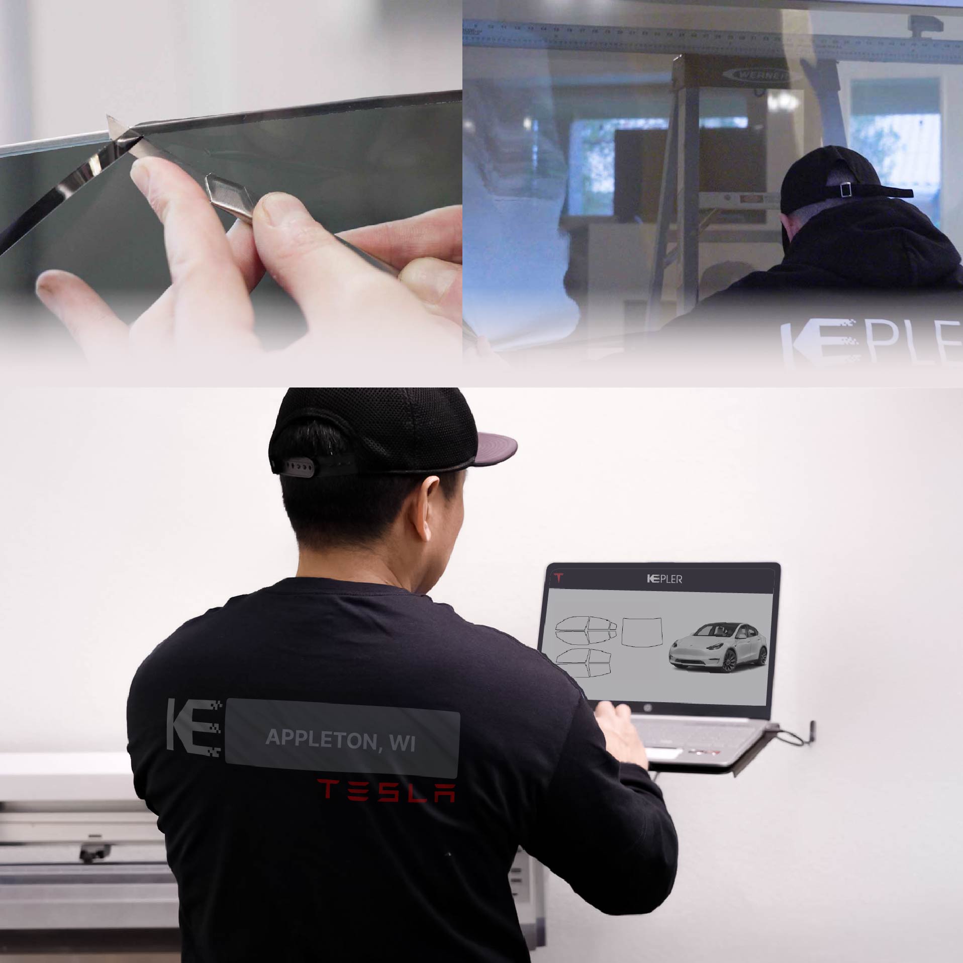 Kepler Technician Installing High-tech Window Tint to Tesla in Appleton