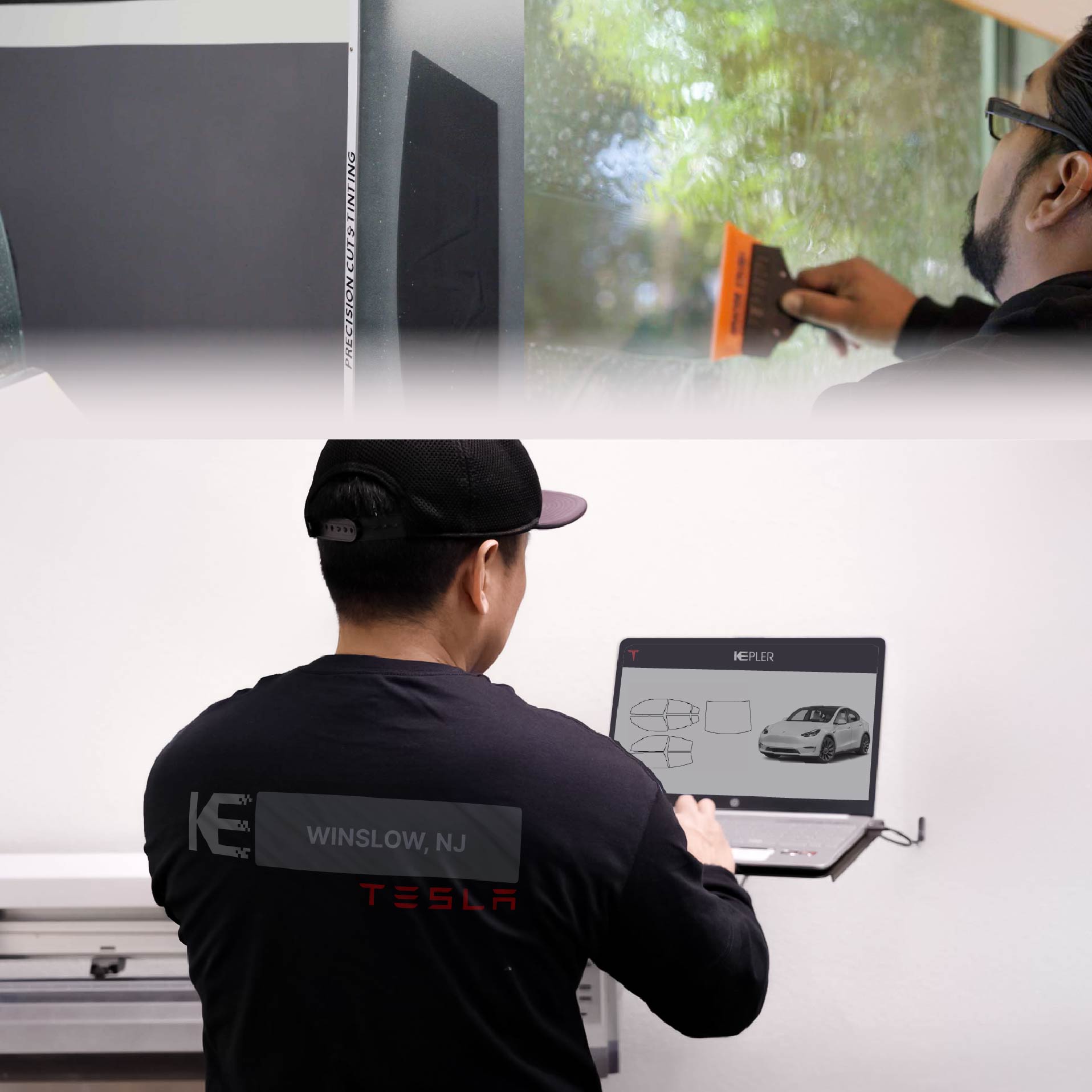 Expert Technician Applying Ceramic Window Tint to Tesla in Winslow