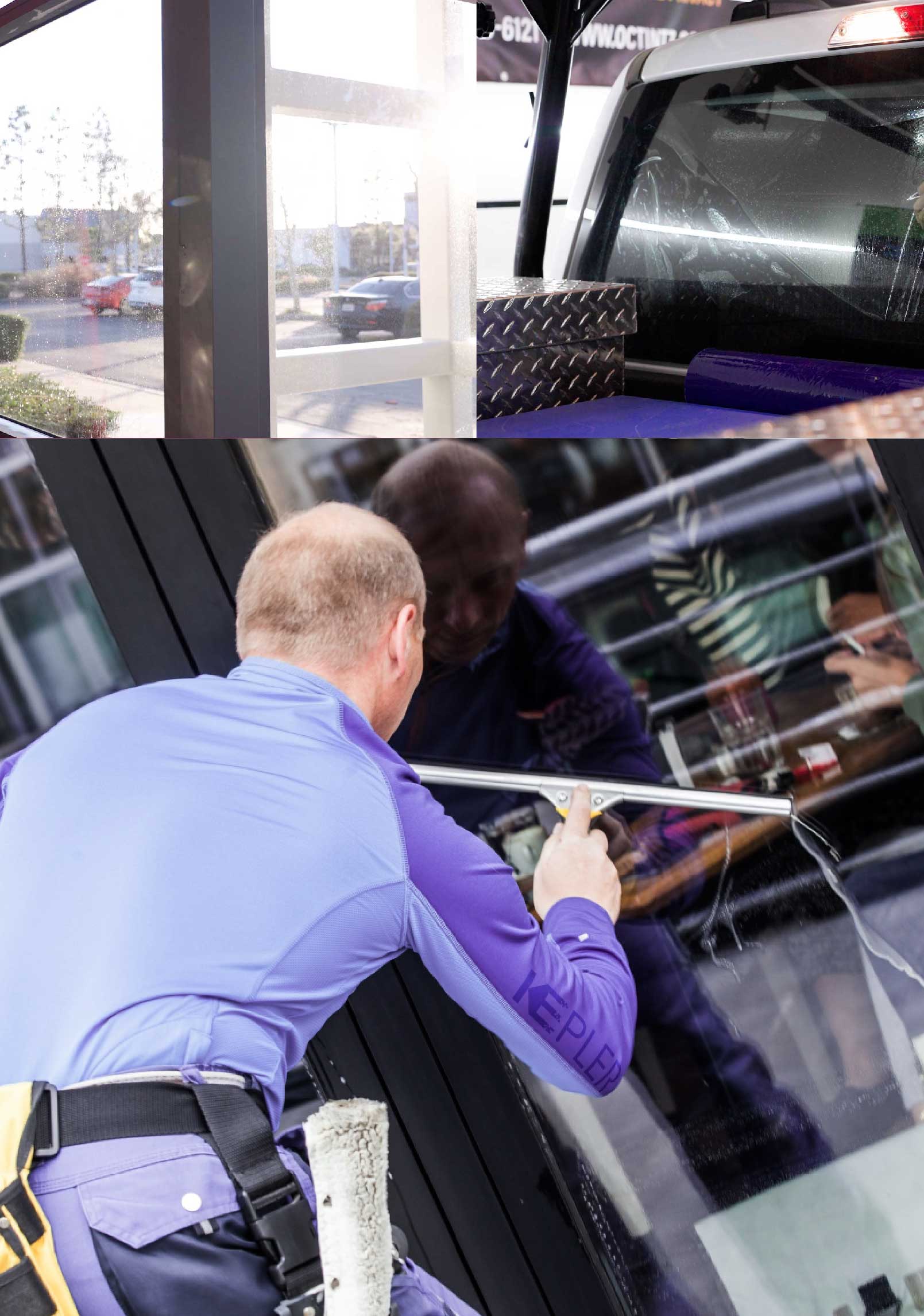 Kepler Professional Applying Anti-Graffiti Window Film to a Davenport Shop Front