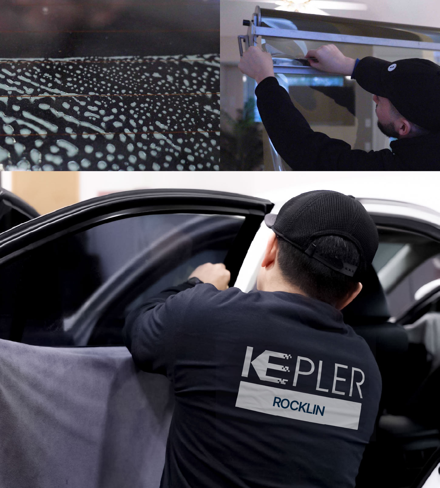 Automotive Window Tinting Expert Applying Film in Rocklin, California