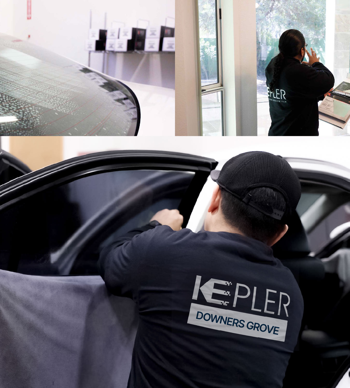 Automotive Window Tinting Expert Applying Film in Downers Grove, Illinois
