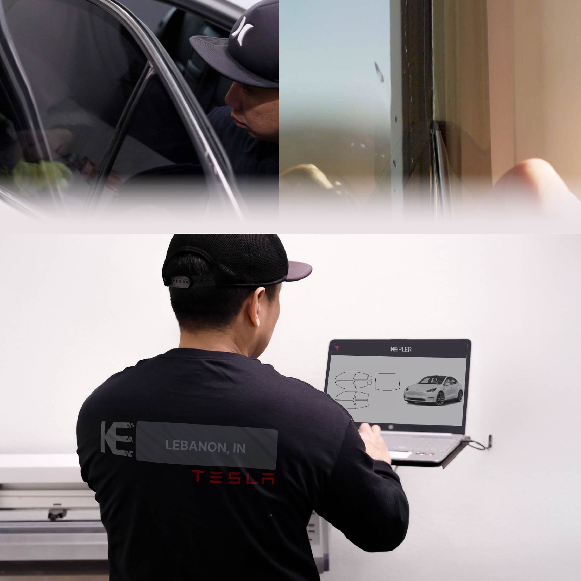 Expert Technician Installing Advanced Window Tint to Tesla in Lebanon