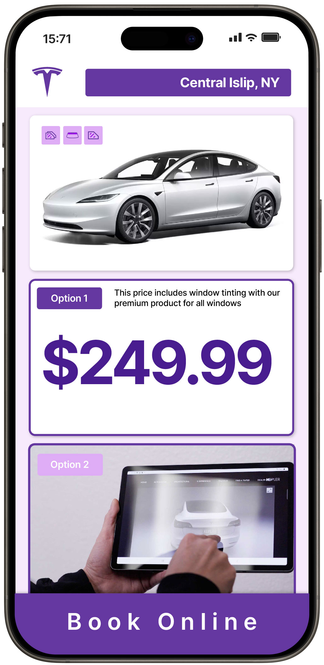 View Competitive Tesla Window Tinting Costs in Central Islip, New York