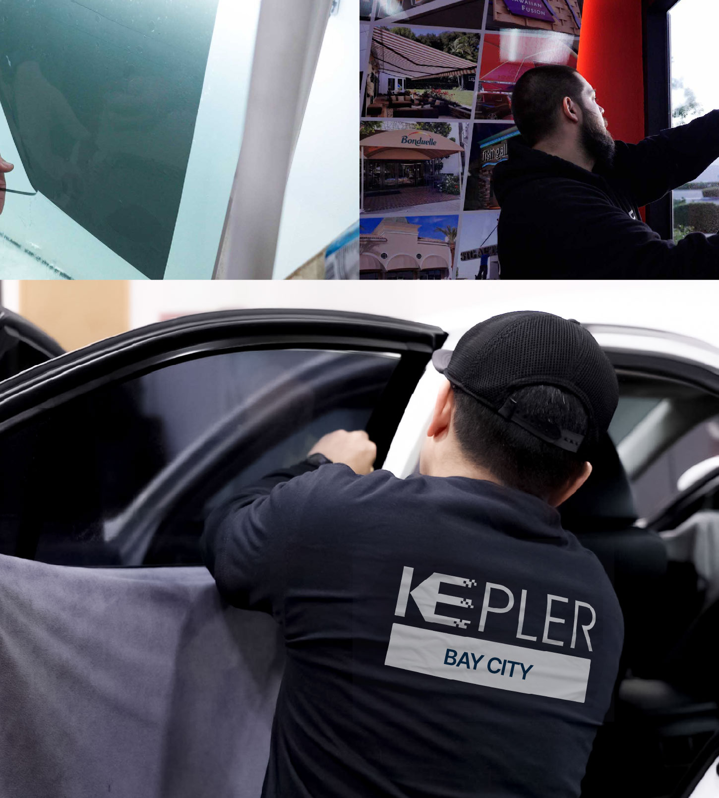 Automotive Window Tinting Expert Applying Film in Bay City, Michigan